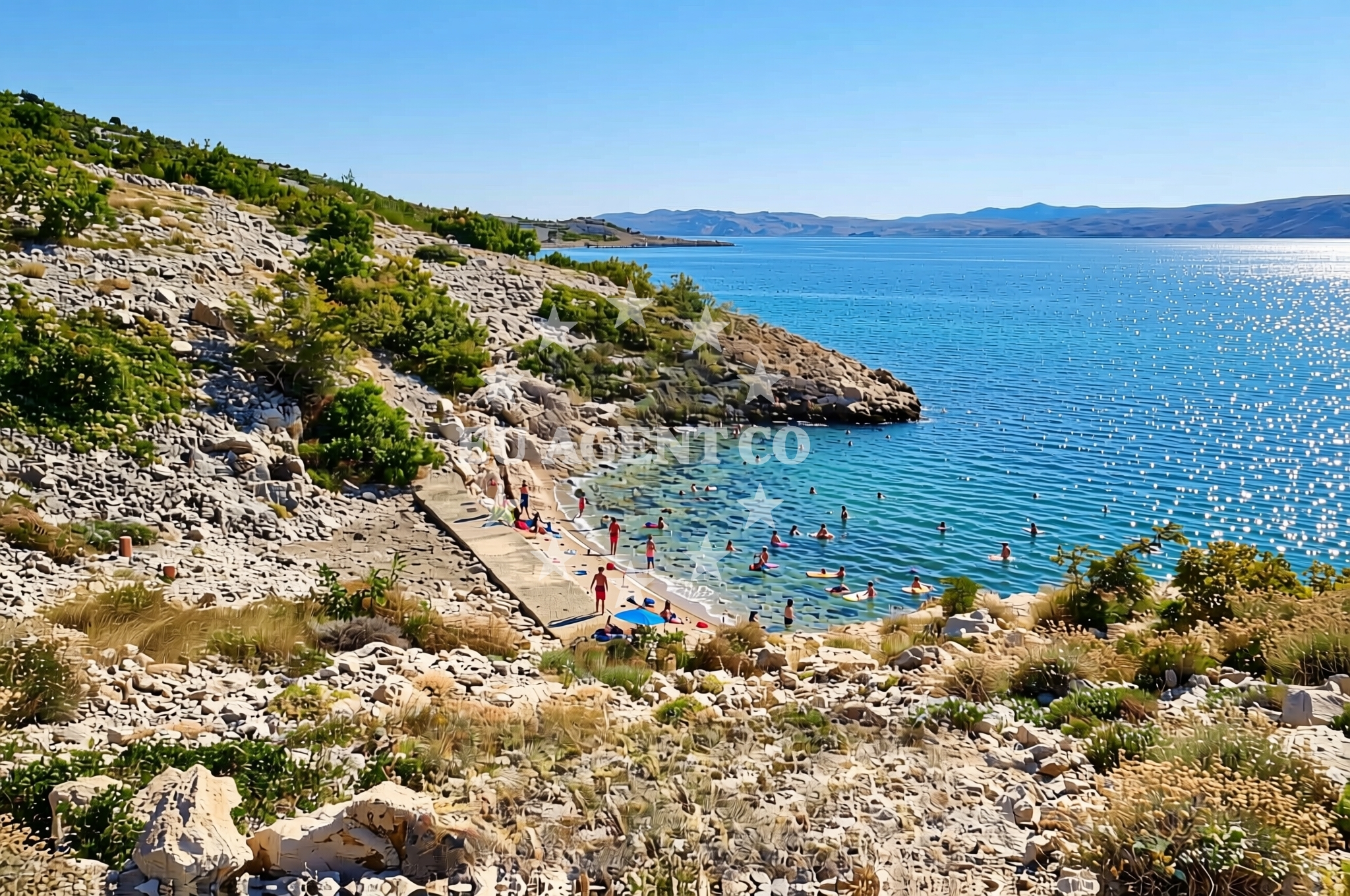 Shoreline and swimming area at Dražica, Prizna Beach in Dražica
