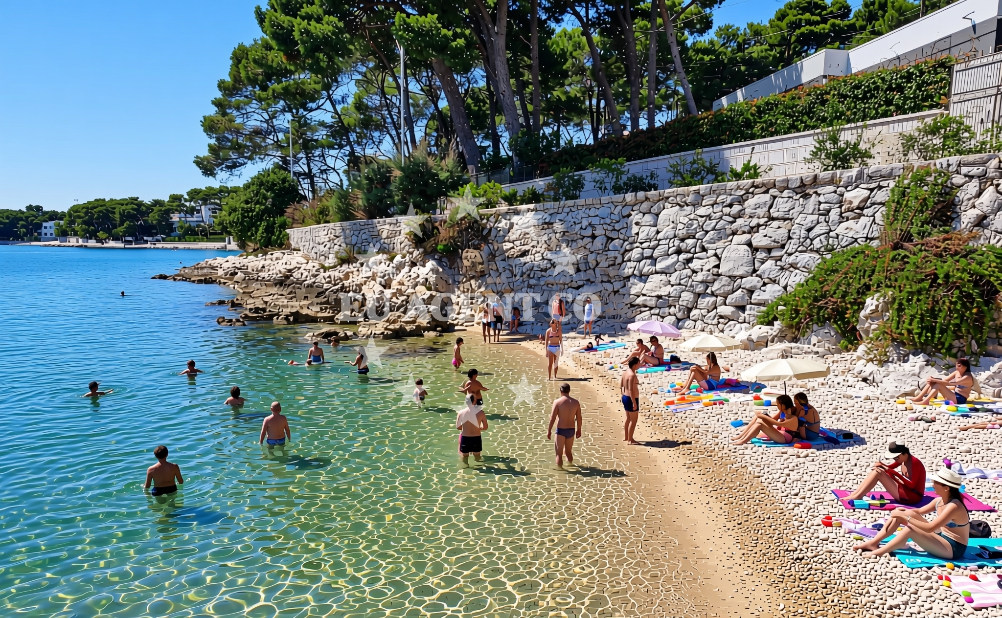 Sea and coastal view of Dražica sjever, Mali Lošinj (Lošinj) Beach in Dražica sjever