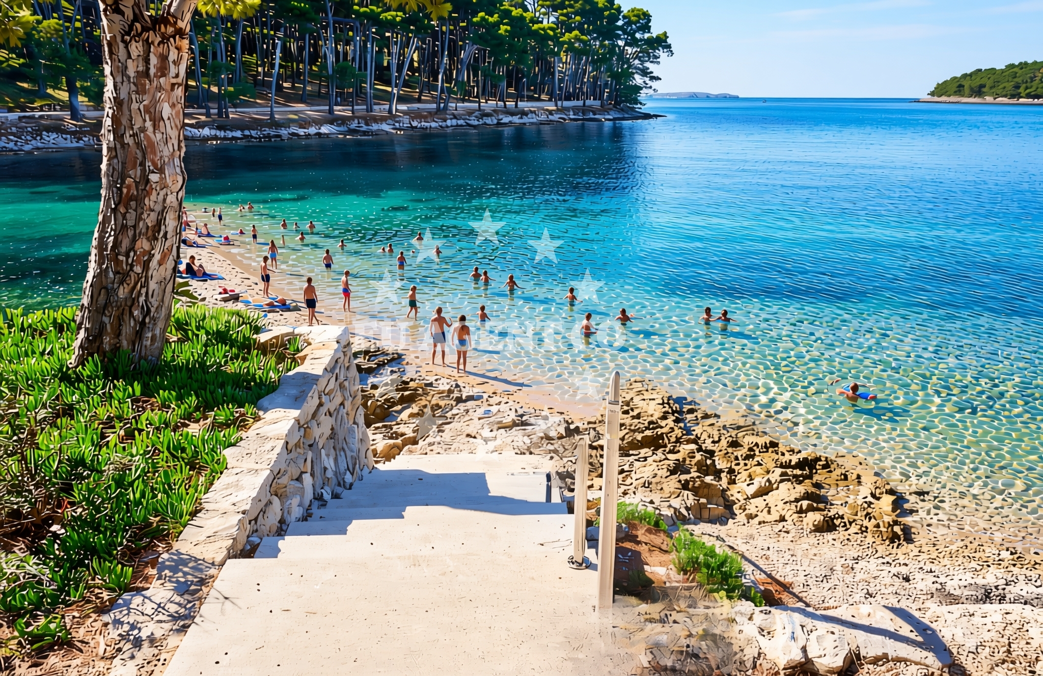 Beach facilities and surroundings at Dražica sjever, Mali Lošinj (Lošinj) Beach in Dražica sjever