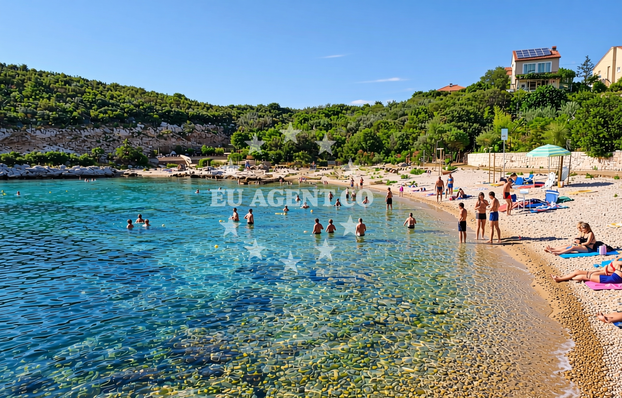 Shoreline and swimming area at Dražica, Ugljan (Ugljan) Beach in Dražica