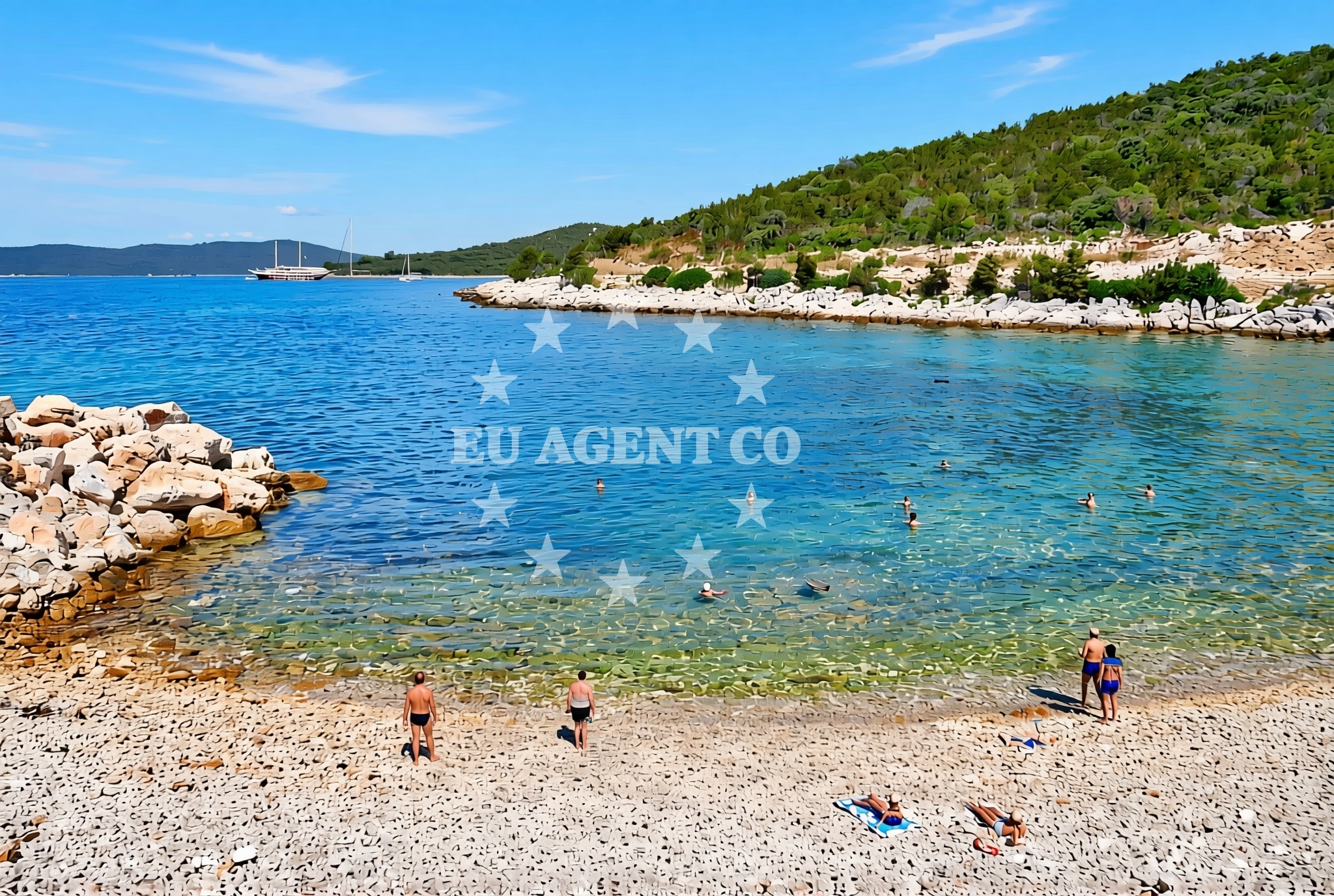 Sea and coastal view of Dražica, Ugljan (Ugljan) Beach in Dražica