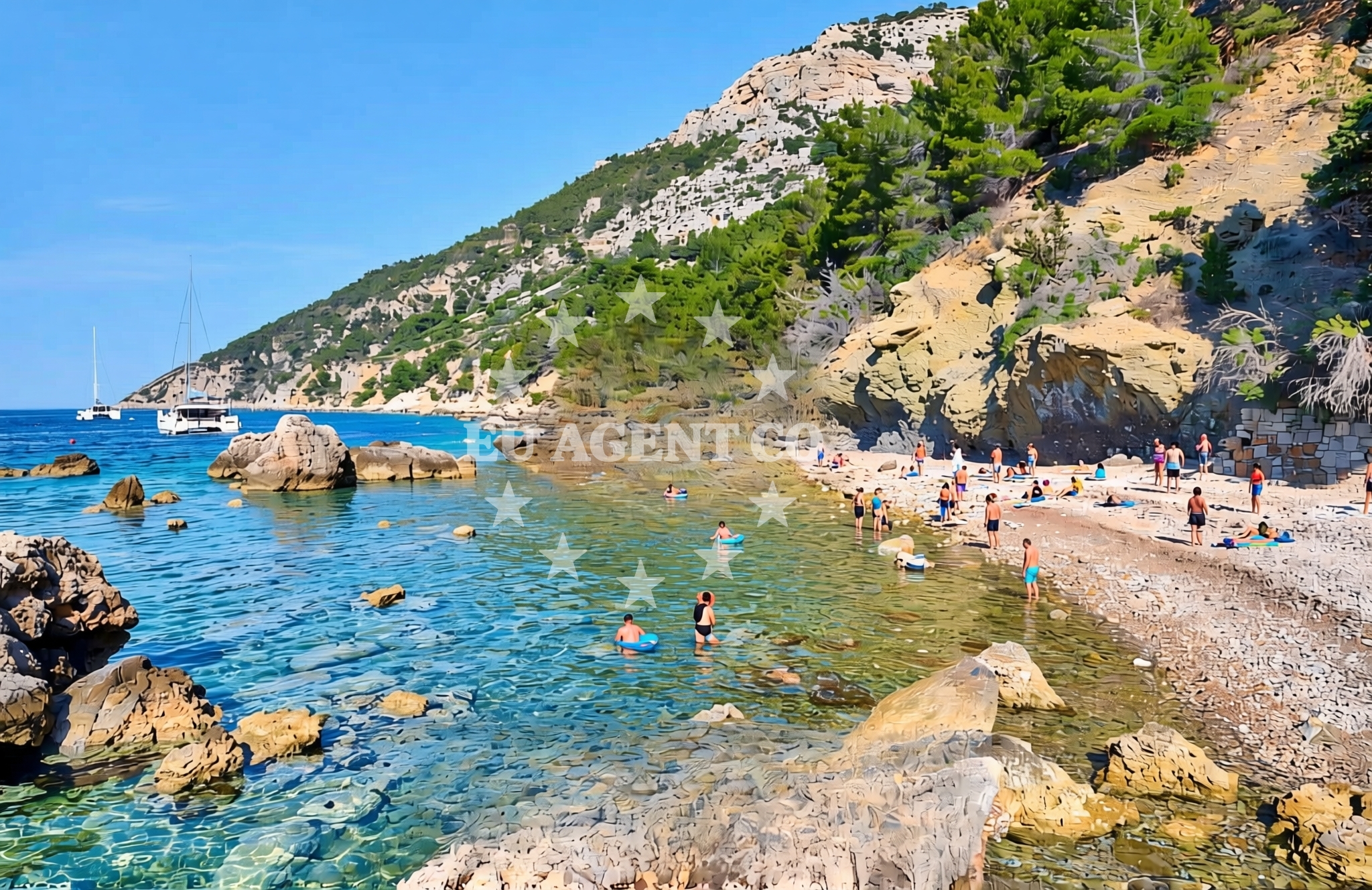 Shoreline and swimming area at Drugo ploča, Komiža (Vis) Beach in Drugo ploča