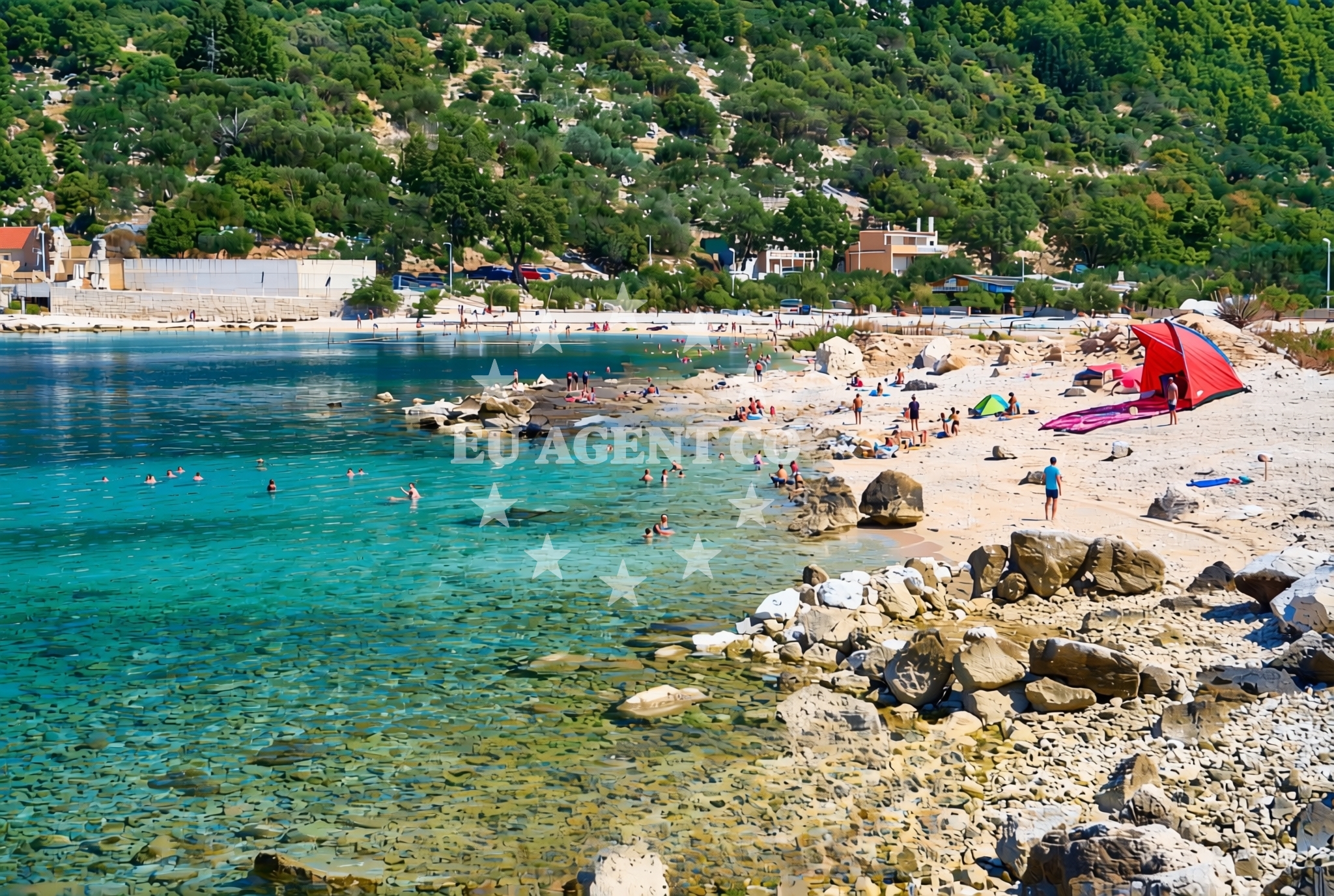 Beach facilities and surroundings at Duba jug, Duba (Slivno) Beach in Duba jug
