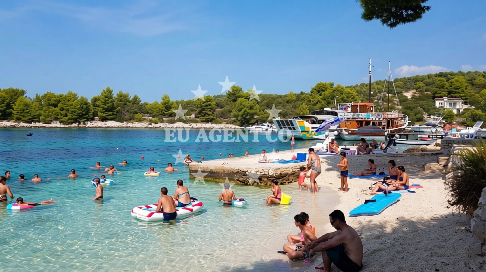 Shoreline and swimming area at Duga beach in Uvala Duga, Okrug Gornji