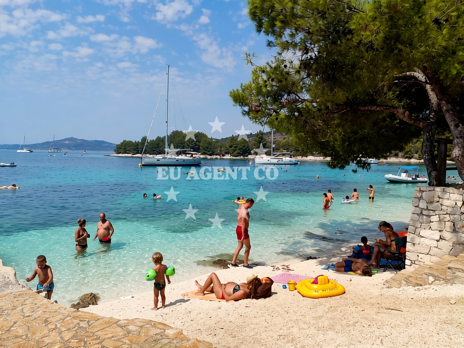 Sea and coastal view of Duga beach in Uvala Duga, Okrug Gornji