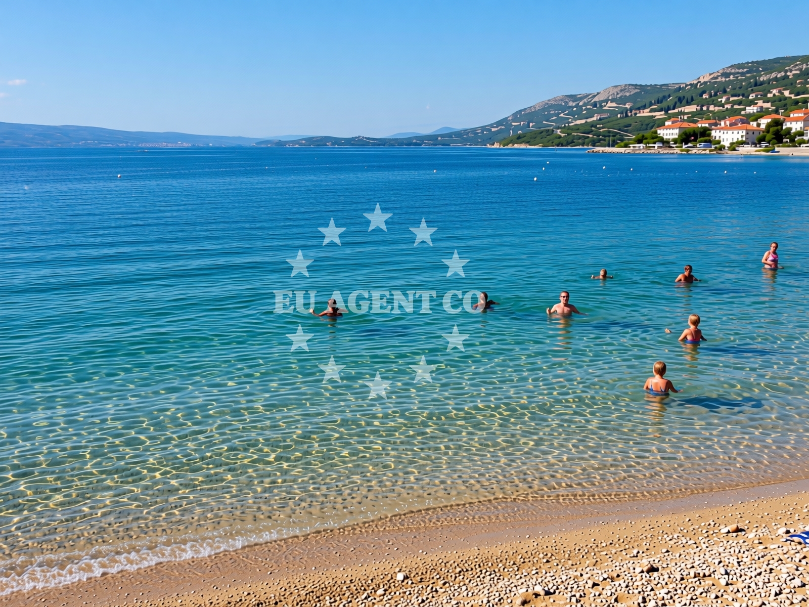 Shoreline and swimming area at Dugi Rat II beach in Ulica Žilića potok, Dugi Rat