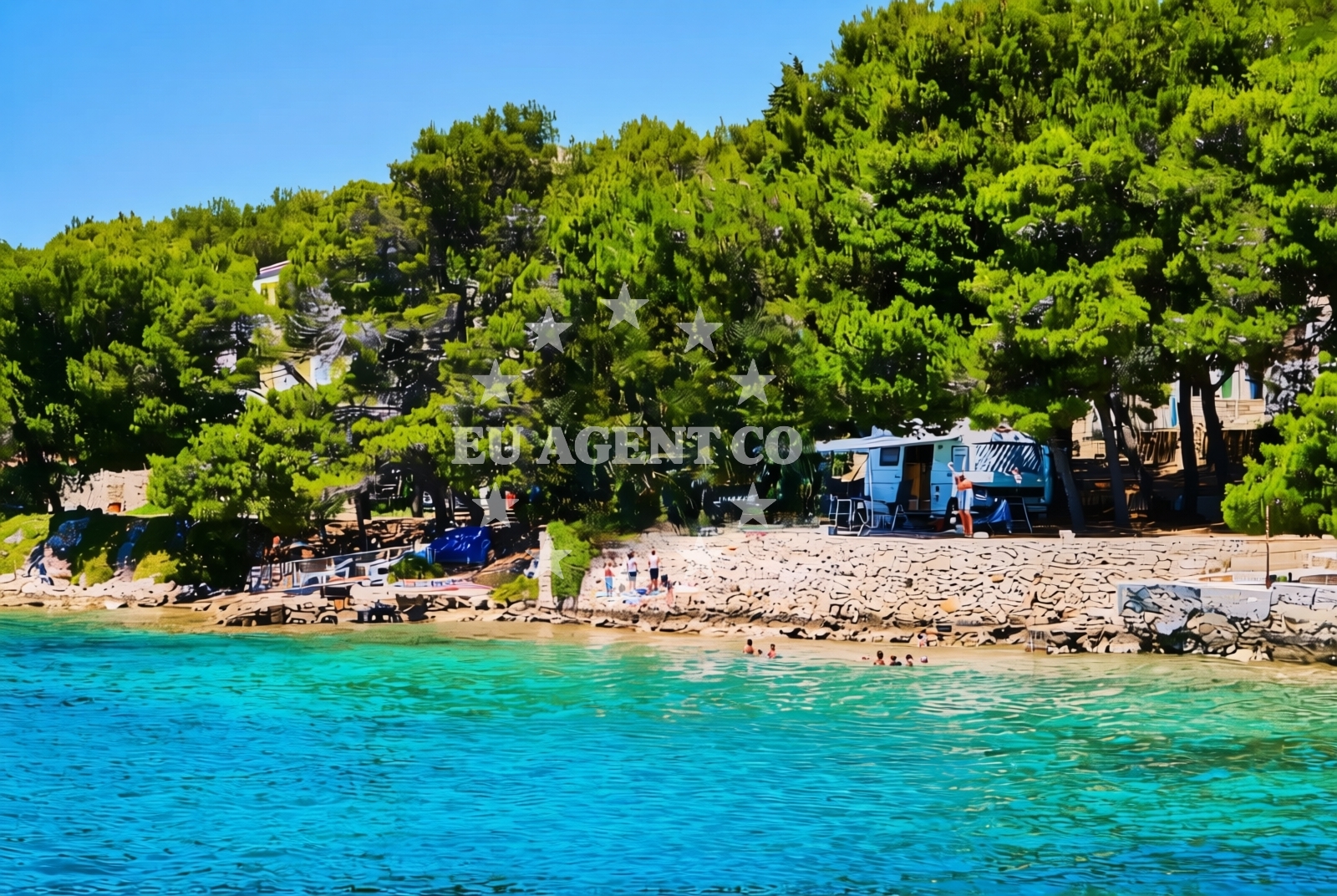 Sea and coastal view of Dugovača sjever, Drage (Pakoštane) Beach in Dugovača sjever