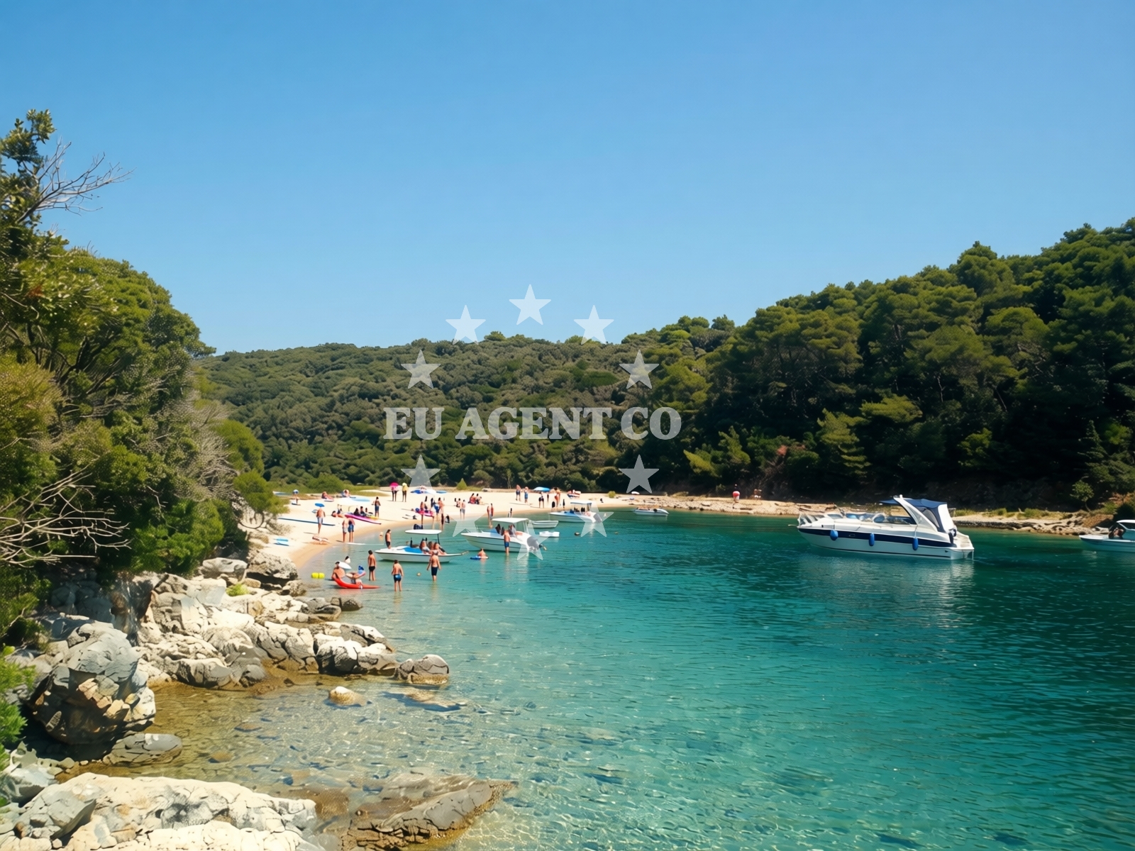 Shoreline and swimming area at Dundo beach in Kampor 99, Rab