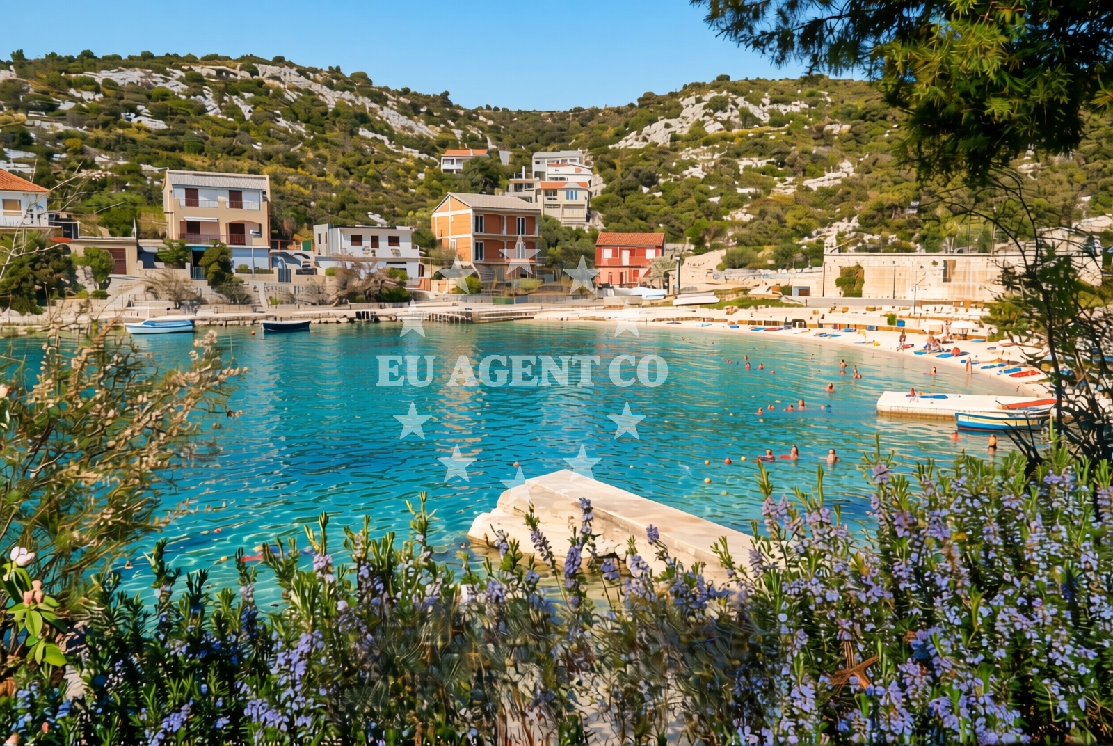 Shoreline and swimming area at Dvornica beach in Uvala Luka 47, Rogoznica