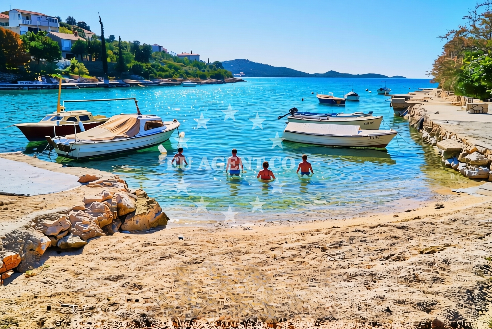 Beach facilities and surroundings at Dvornica beach in Uvala Luka 47, Rogoznica