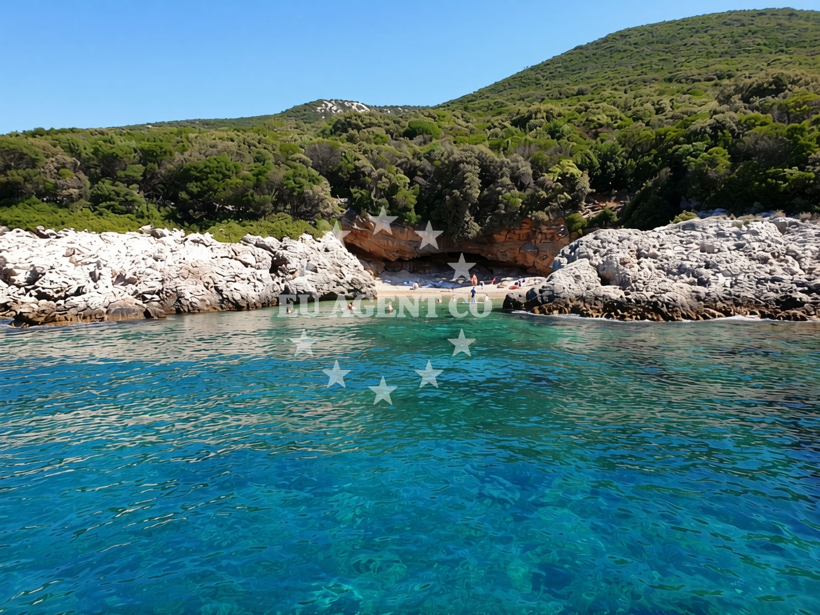 Shoreline and swimming area at Elfik beach in , Vidović