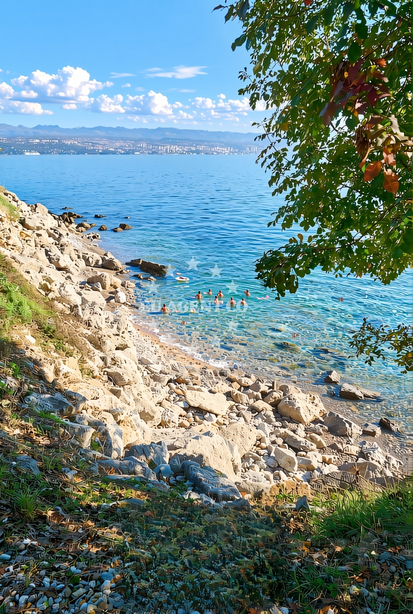 Shoreline and swimming area at Fakultet, Ika Beach in Fakultet