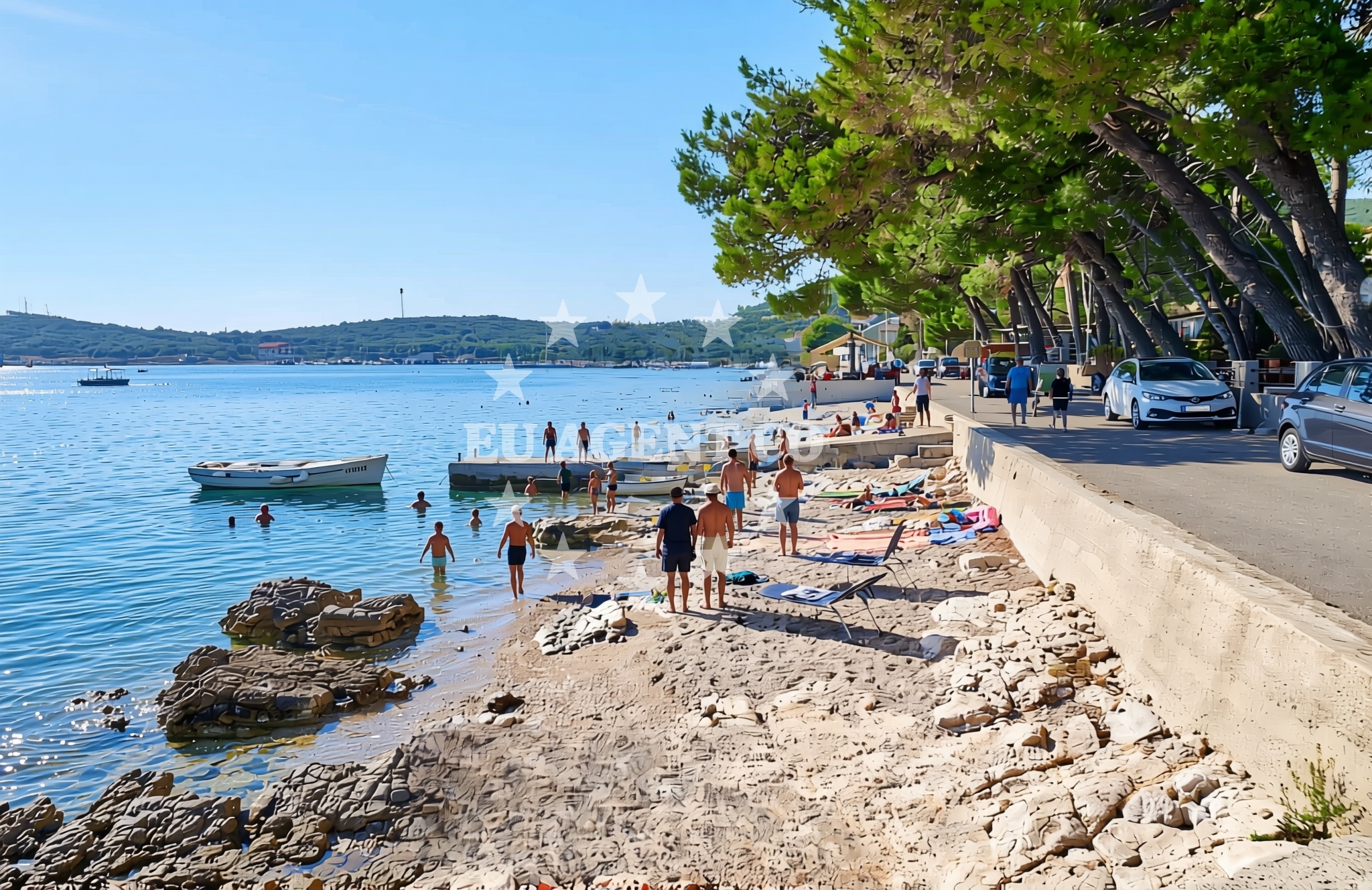 Beach facilities and surroundings at Feral, Martinšćica (Cres) Beach in Feral