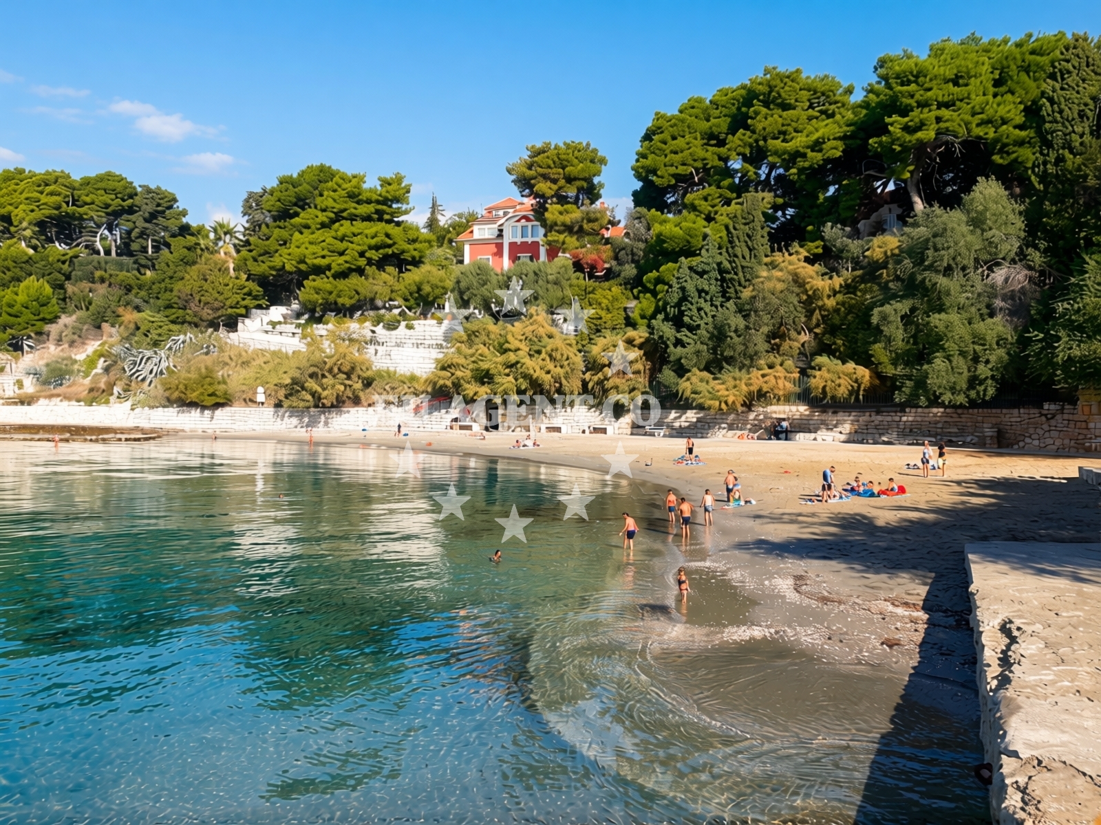 Shoreline and swimming area at Firule beach in Gospinica 27, Split