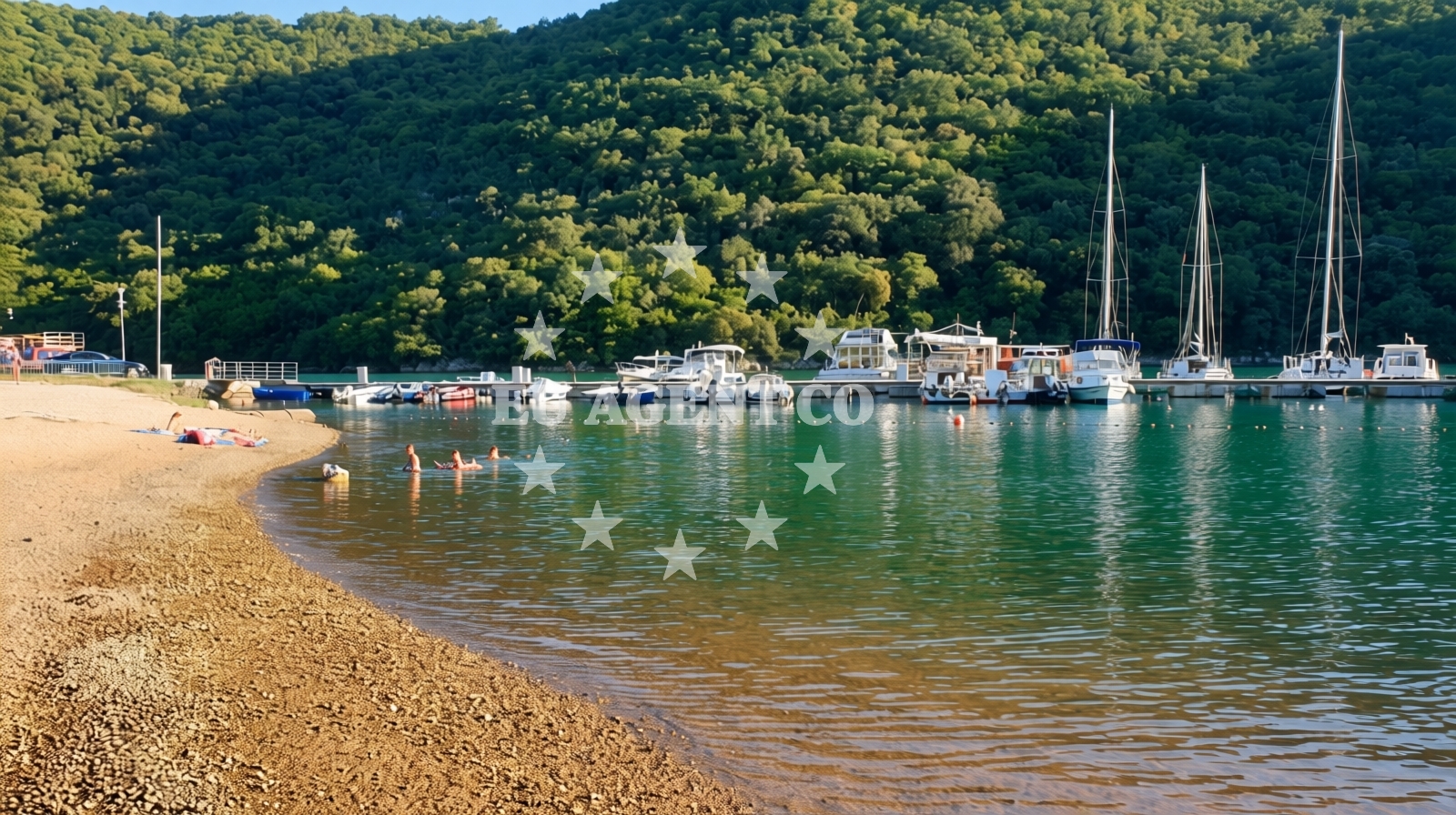 Shoreline and swimming area at Fjord beach in Bubani 11D, Bubani
