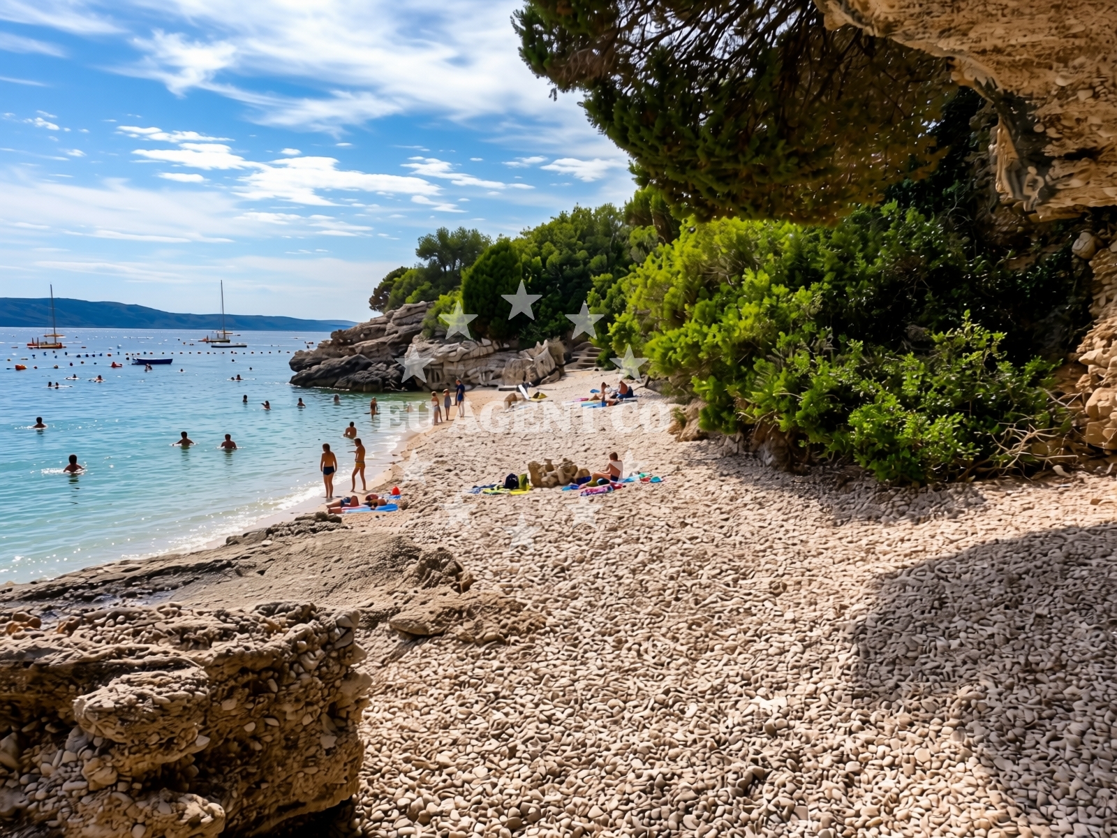 Shoreline and swimming area at FKK Drvenik Beach in Donja Vala, Drvenik