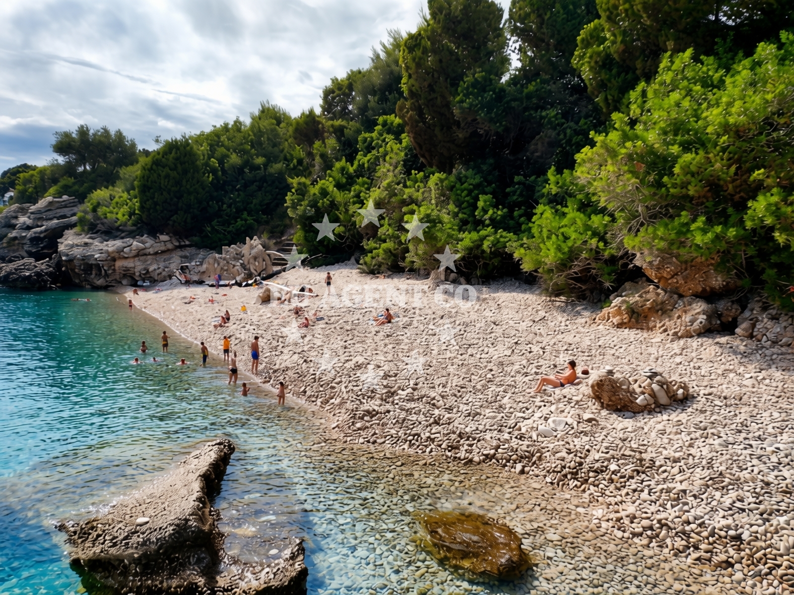 Beach facilities and surroundings at FKK Drvenik Beach in Donja Vala, Drvenik