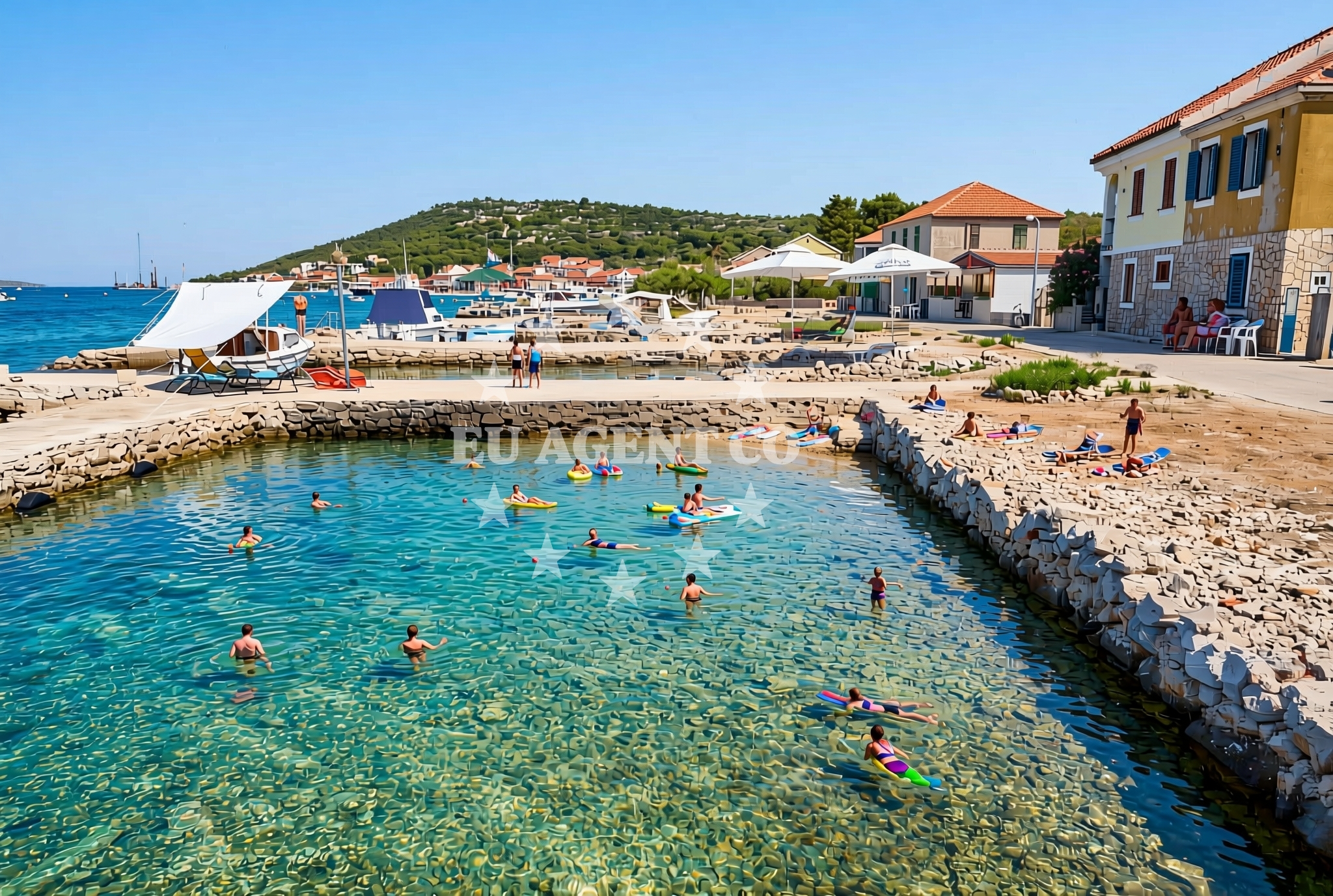 Beach facilities and surroundings at Framina (Istočna obala), Kaprije (Kaprije) Beach in Framina (Istočna obala)
