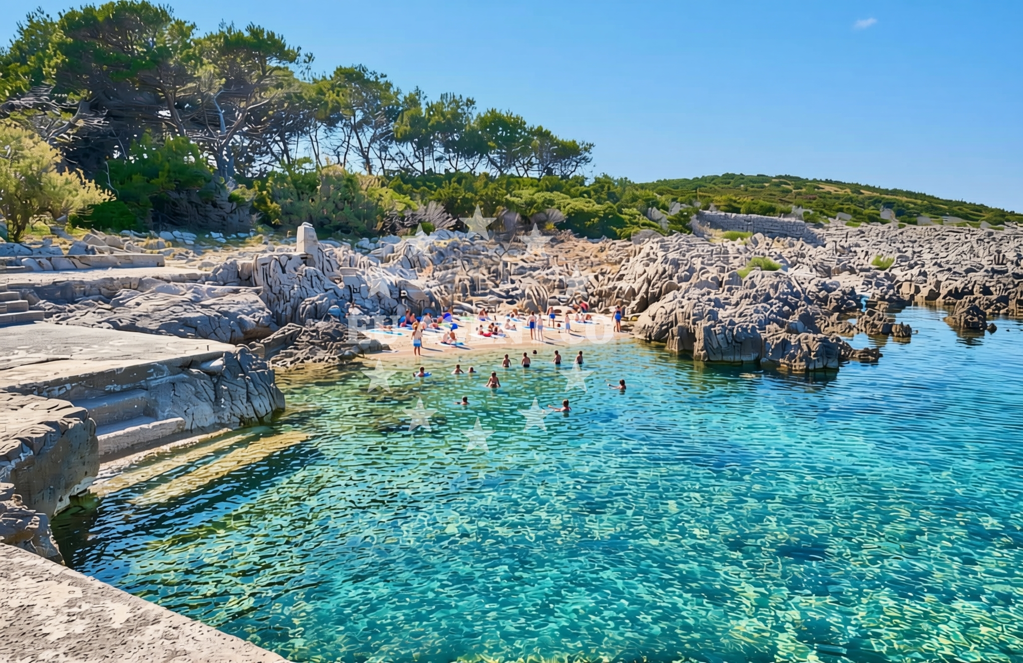 Shoreline and swimming area at Franjevačko odmaralište Sveti Petar, Ilovik (Mali Lošinj) (Ilovik) Beach in Franjevačko odmaralište Sveti Petar