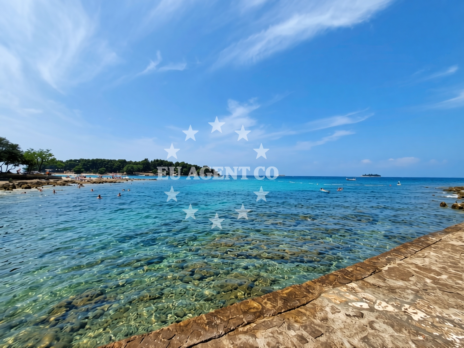 Shoreline and swimming area at Fresh Corner Beach in Koversada 1, Vrsar