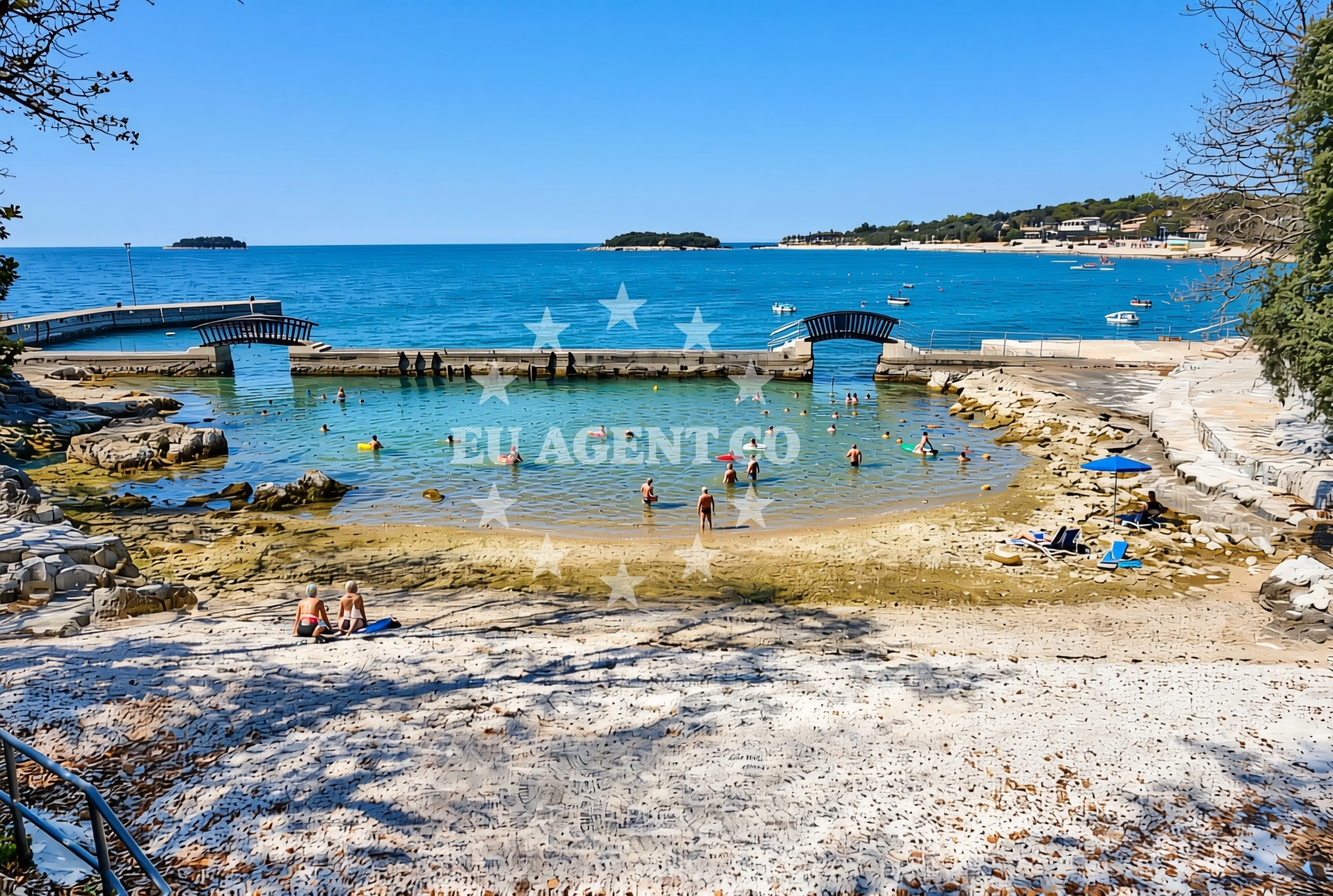 Sea and coastal view of Funtana, Funtana Beach in Funtana