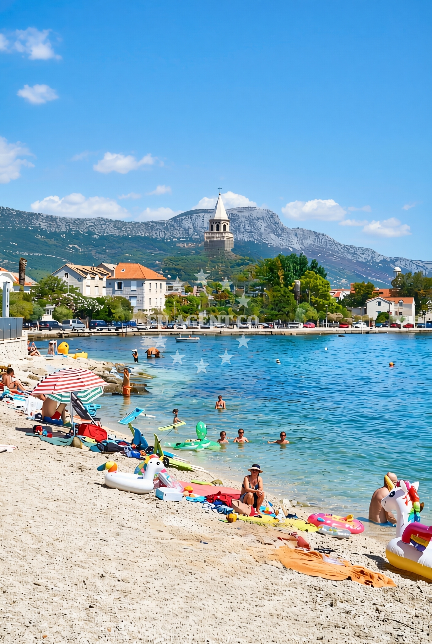 Beach facilities and surroundings at Gabine, Kaštel Štafilić Beach in Gabine