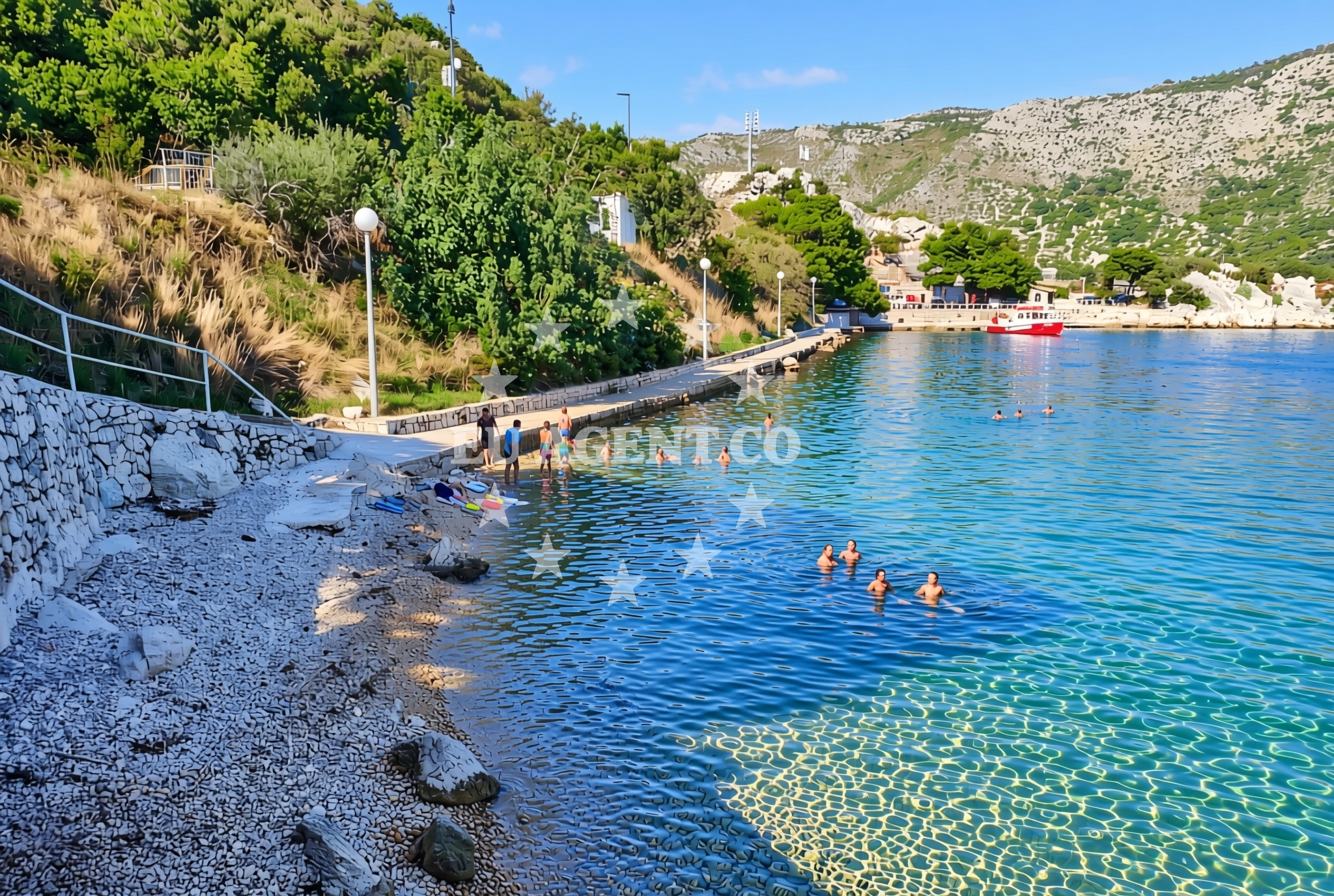 Shoreline and swimming area at Gaj, Zaton (Dubrovnik) Beach in Gaj