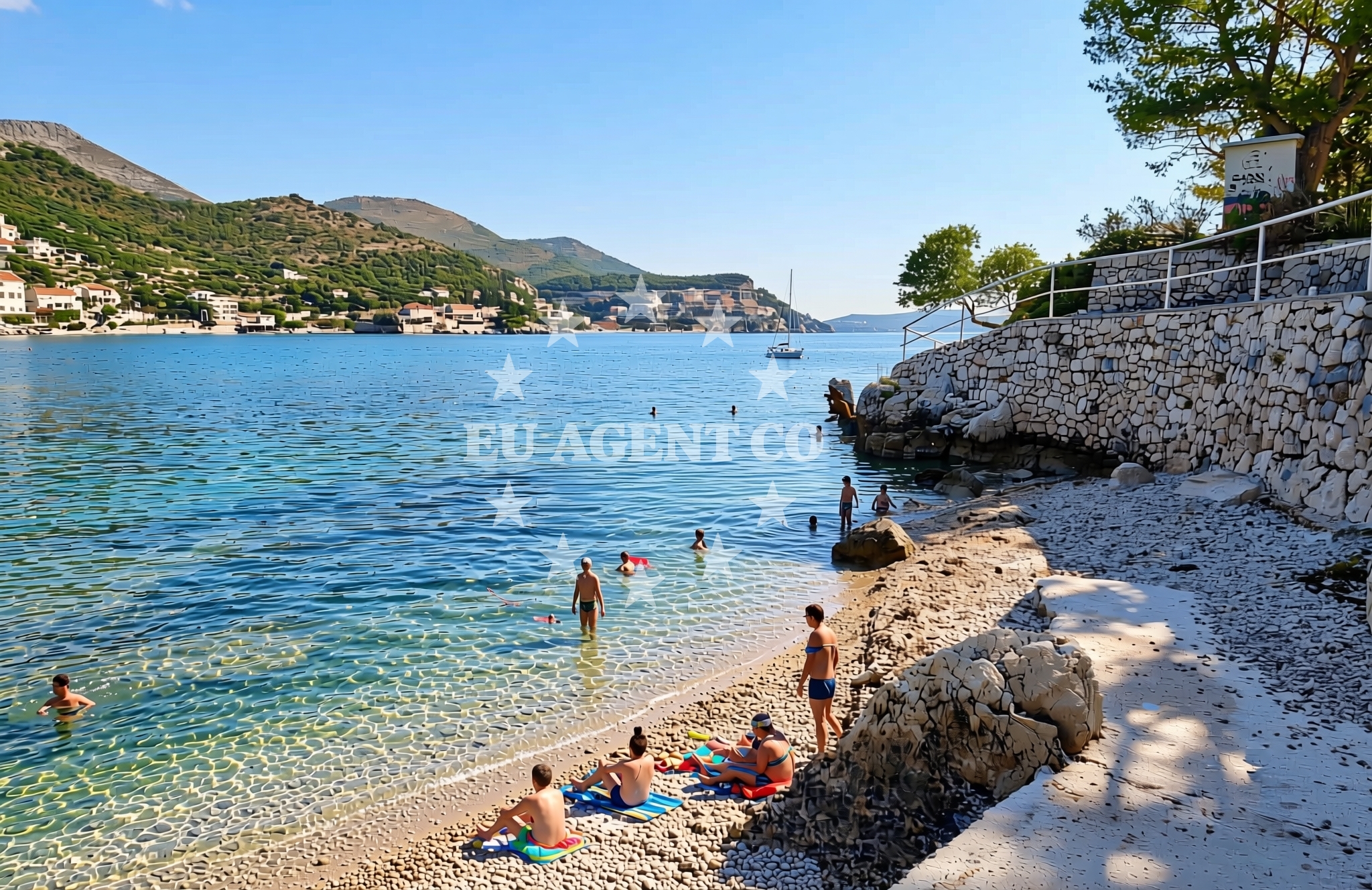 Beach facilities and surroundings at Gaj, Zaton (Dubrovnik) Beach in Gaj