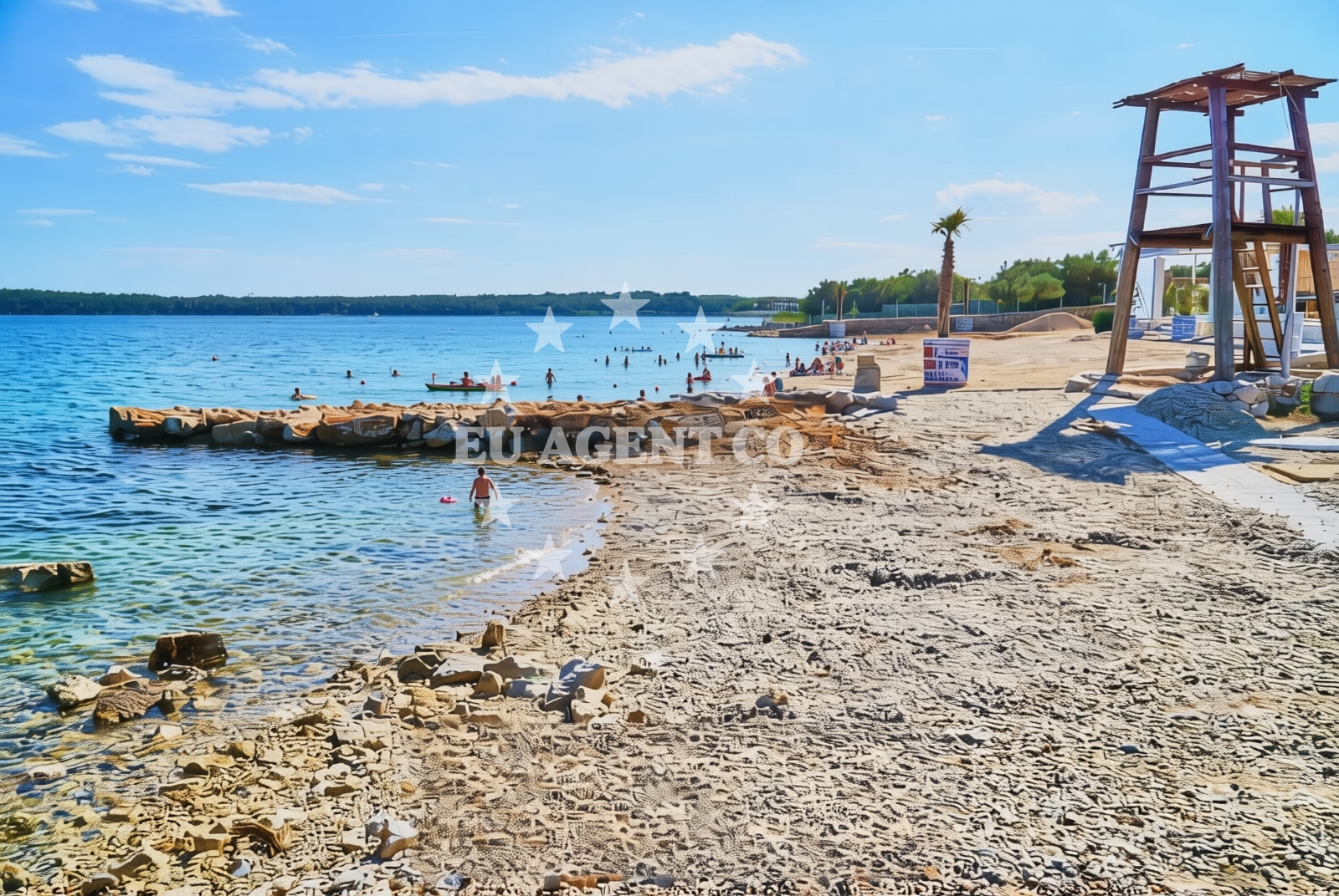 Shoreline and swimming area at Galapagos, Kornić (Krk) Beach in Galapagos