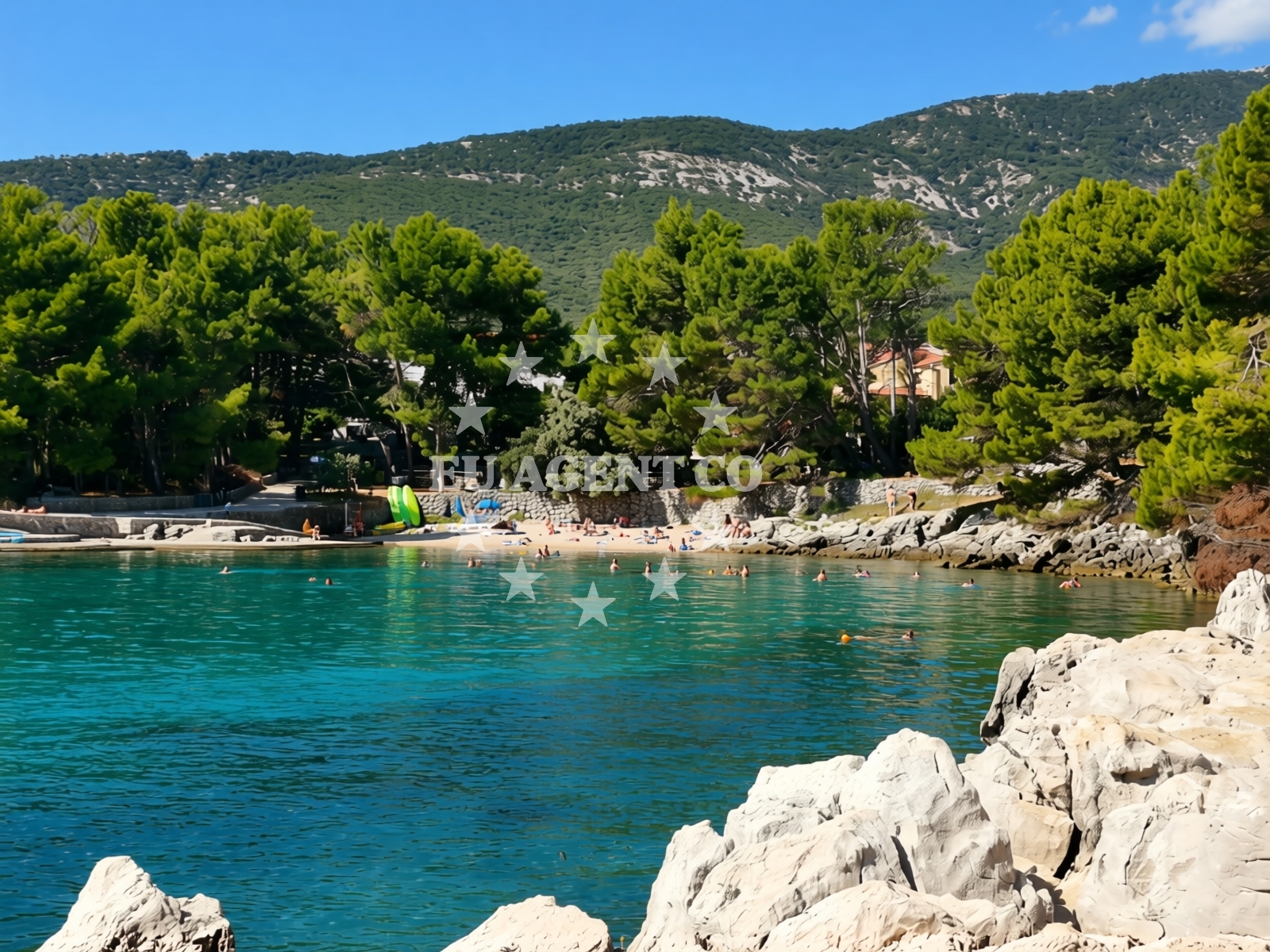 Sea and coastal view of Galboka beach in , Nerezine