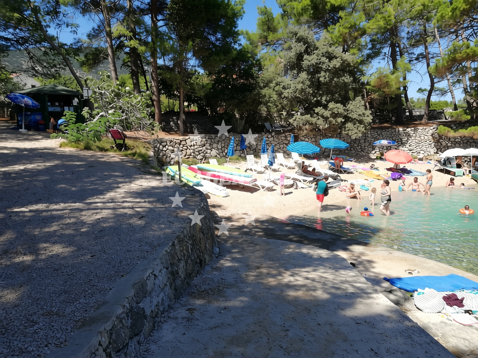 Beach facilities and surroundings at Galboka beach in , Nerezine