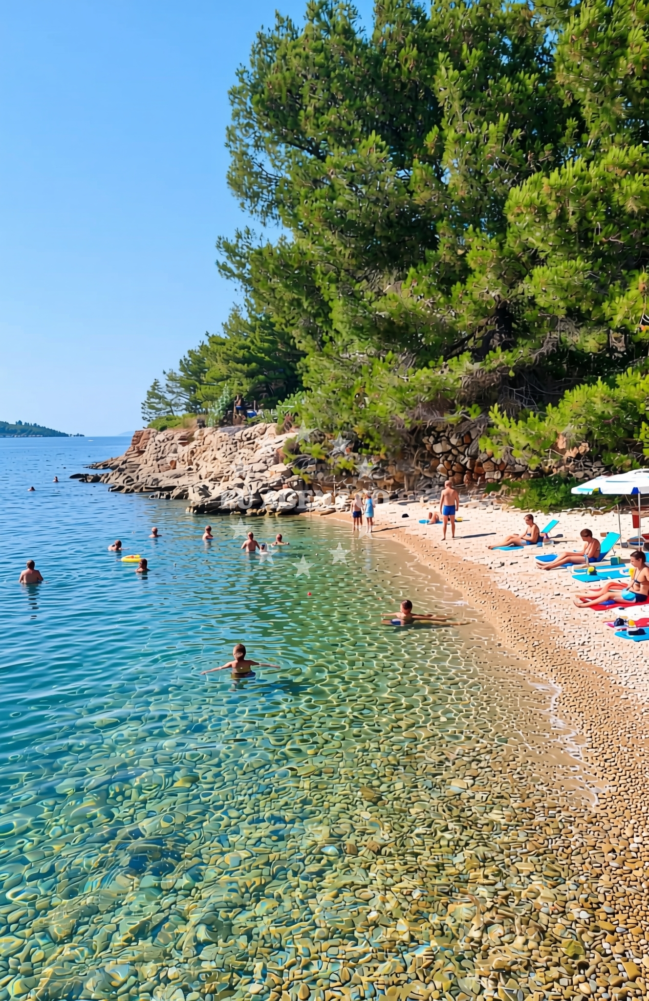 Sea and coastal view of Garmina, Rava (Rava) Beach in Garmina