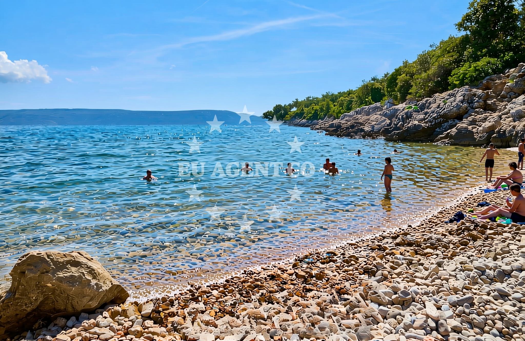 Sea and coastal view of Gavza, Cres (Cres) Beach in Gavza