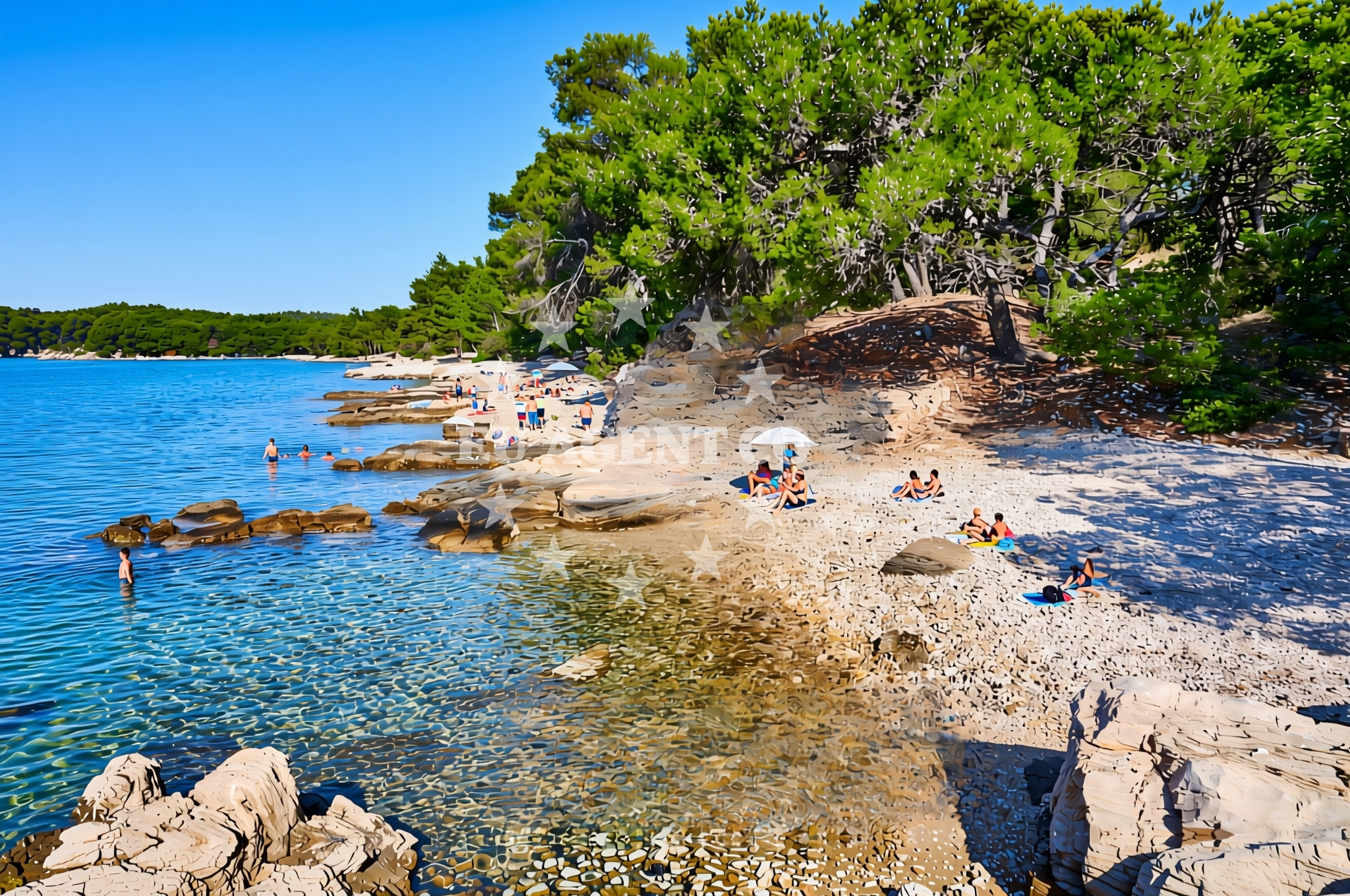 Sea and coastal view of Glavica, Vrboska (Hvar) Beach in Glavica