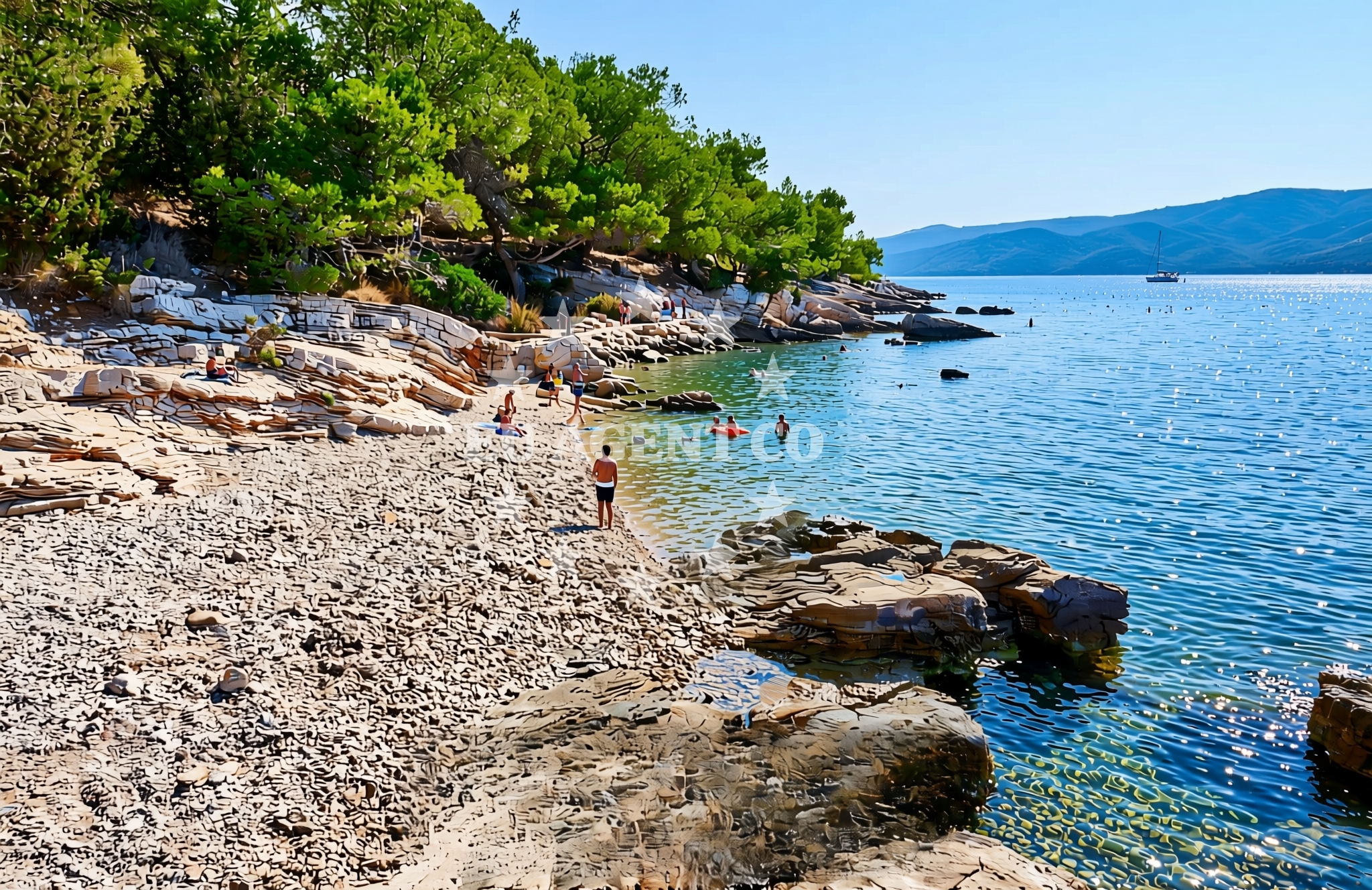 Beach facilities and surroundings at Glavica, Vrboska (Hvar) Beach in Glavica
