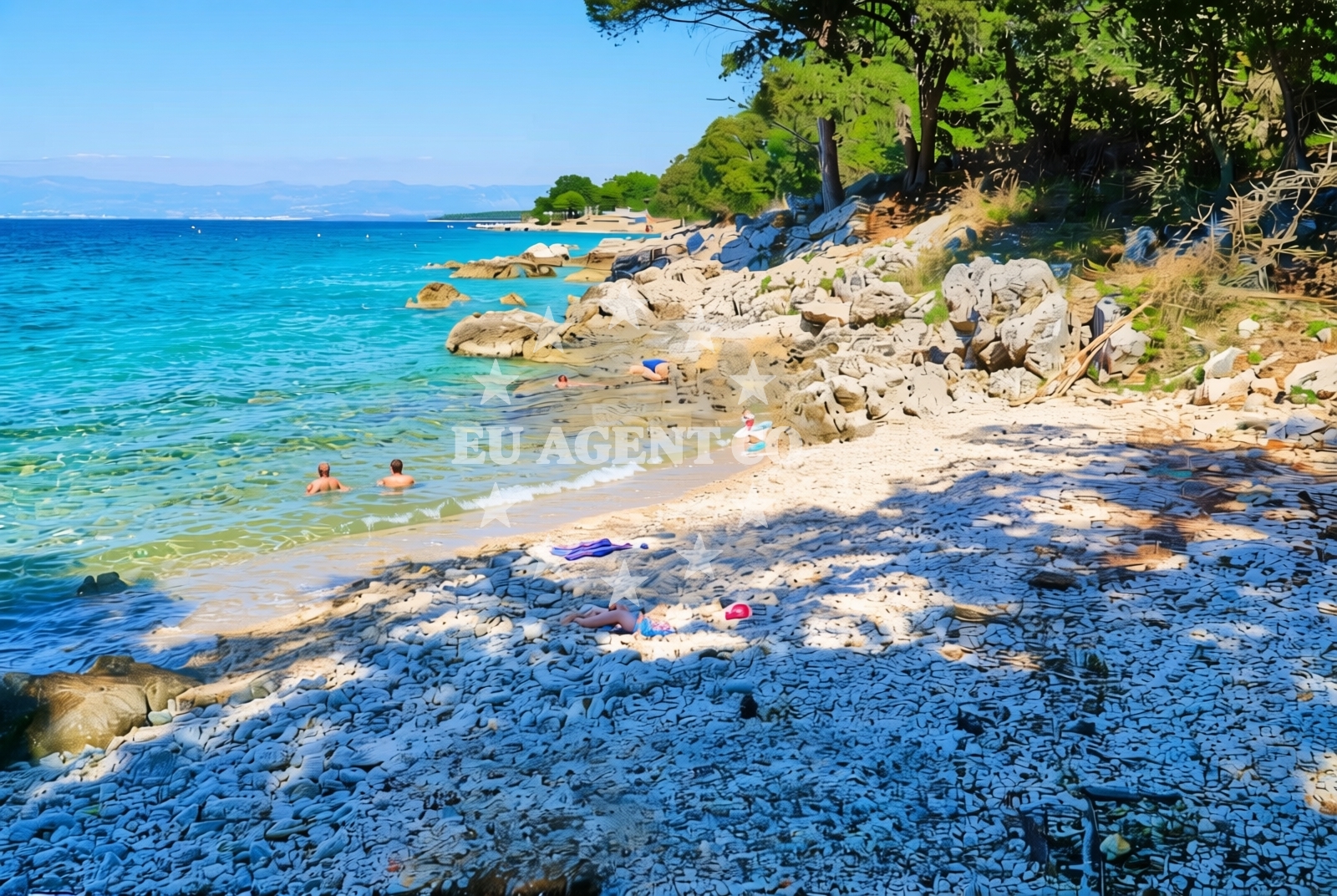 Sea and coastal view of Glavotok, Brzac (Krk) Beach in Glavotok