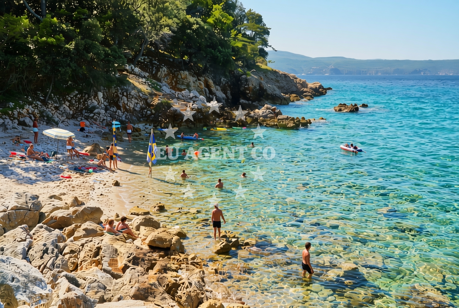 Beach facilities and surroundings at Glavotok, Brzac (Krk) Beach in Glavotok