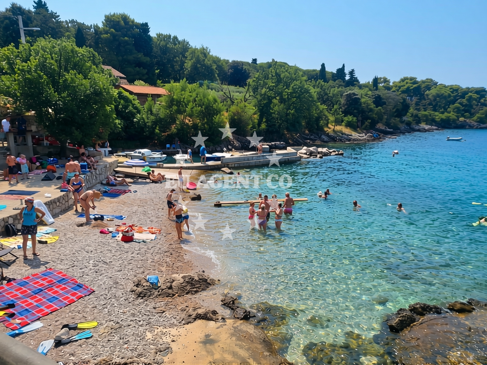 Shoreline and swimming area at Glavotok Port Beach in Glavotok 4, Krk