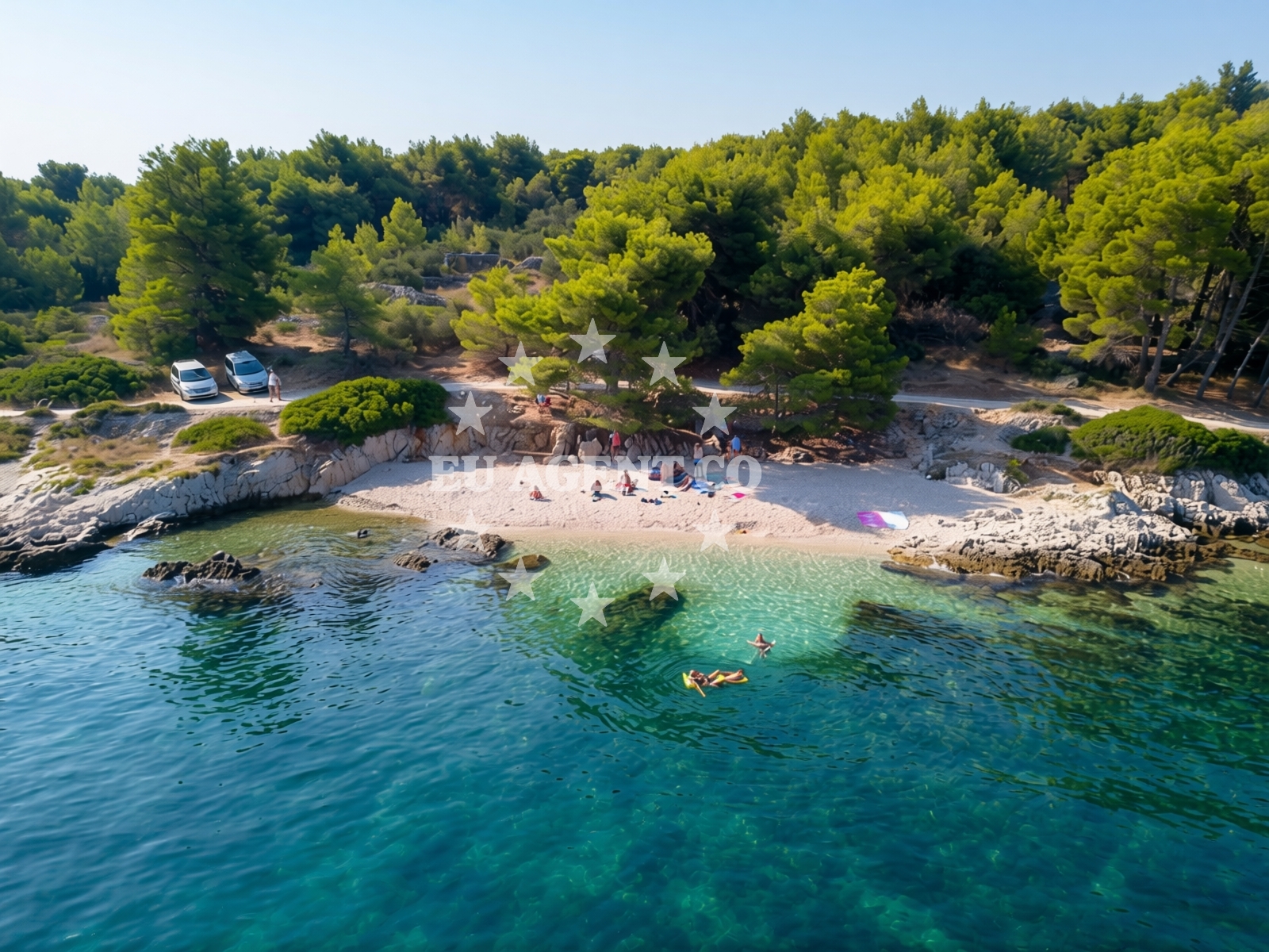Shoreline and swimming area at Glorija beach in , Slatine