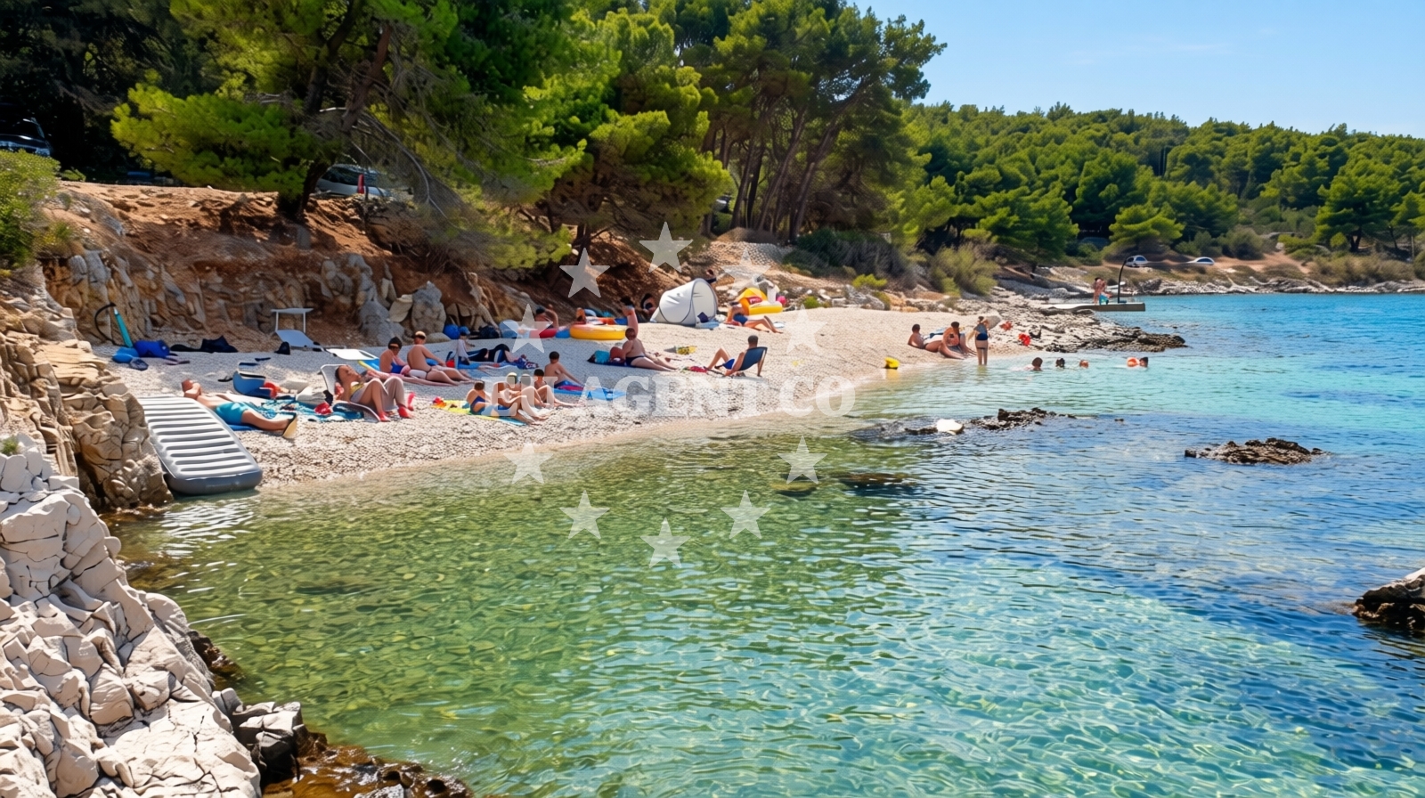 Beach facilities and surroundings at Glorija beach in , Slatine