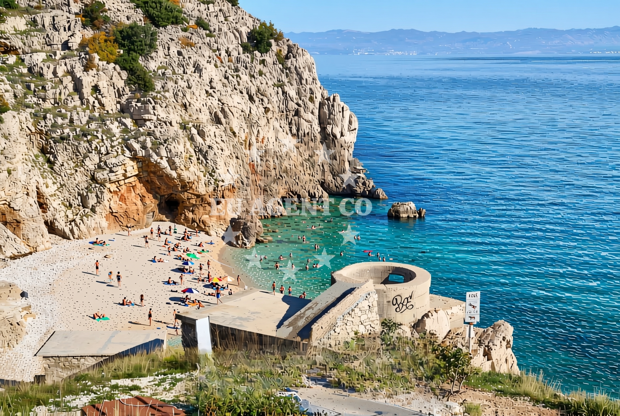 Beach facilities and surroundings at Golovik: beaches and coves in Golovik