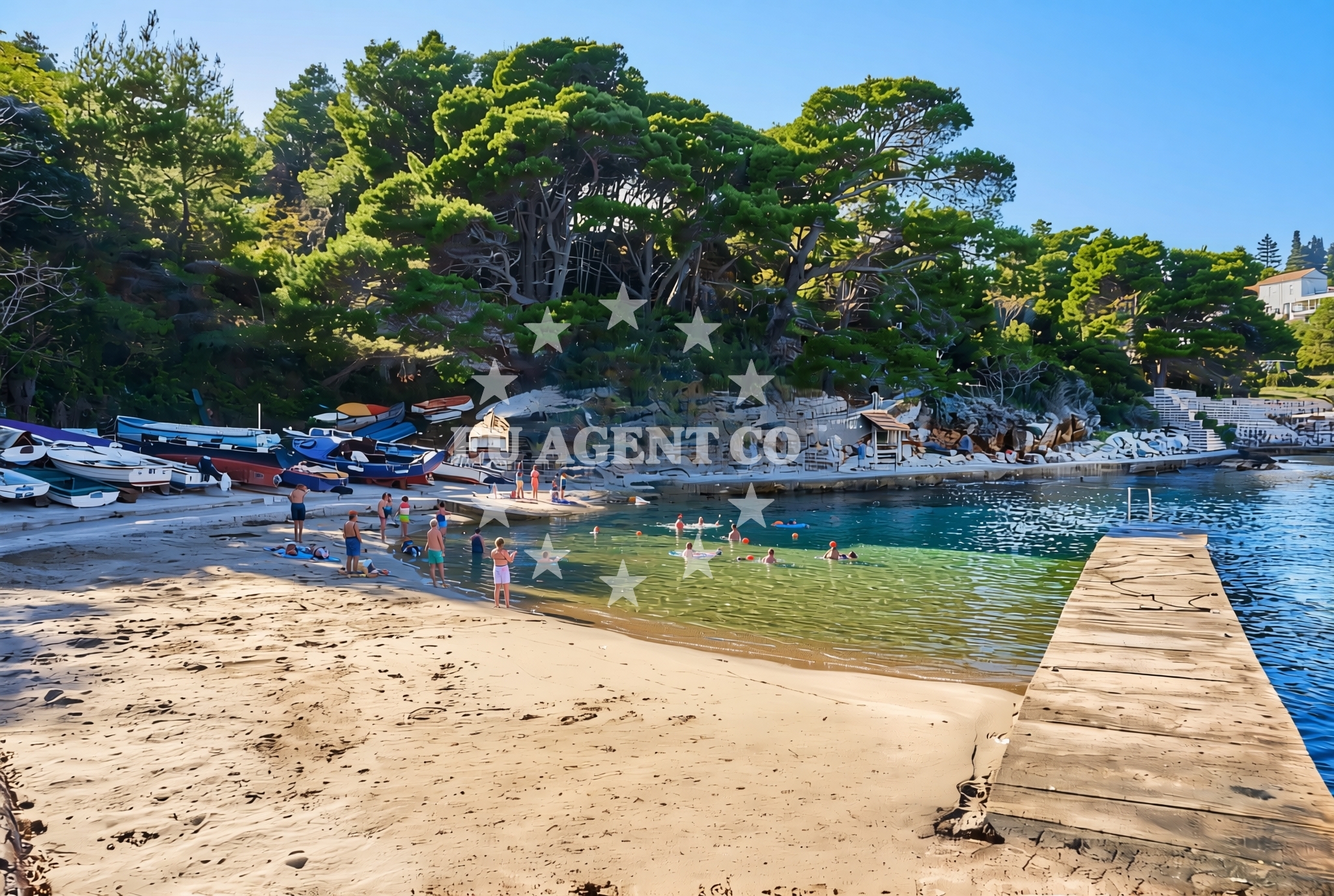 Sea and coastal view of Gornje Čelo, Koločep (Koločep) Beach in Gornje Čelo