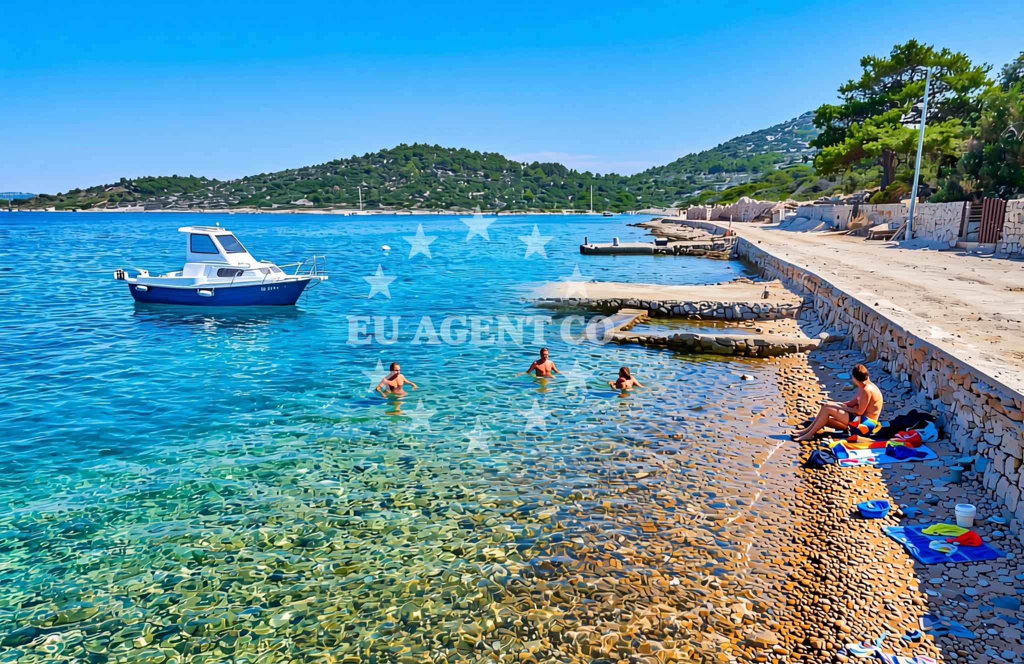 Overview of Gornji muli, Kaprije (Kaprije) Beach in Gornji muli