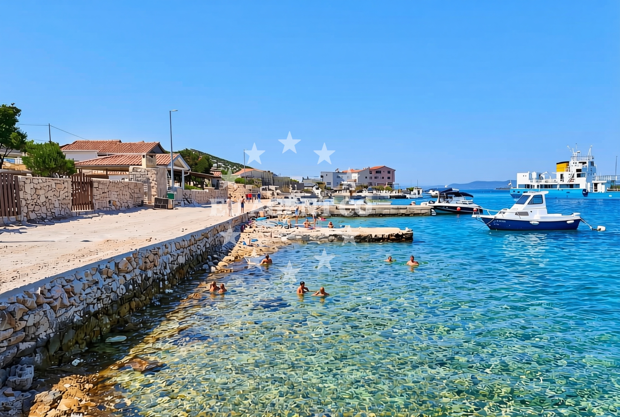 Sea and coastal view of Gornji muli, Kaprije (Kaprije) Beach in Gornji muli