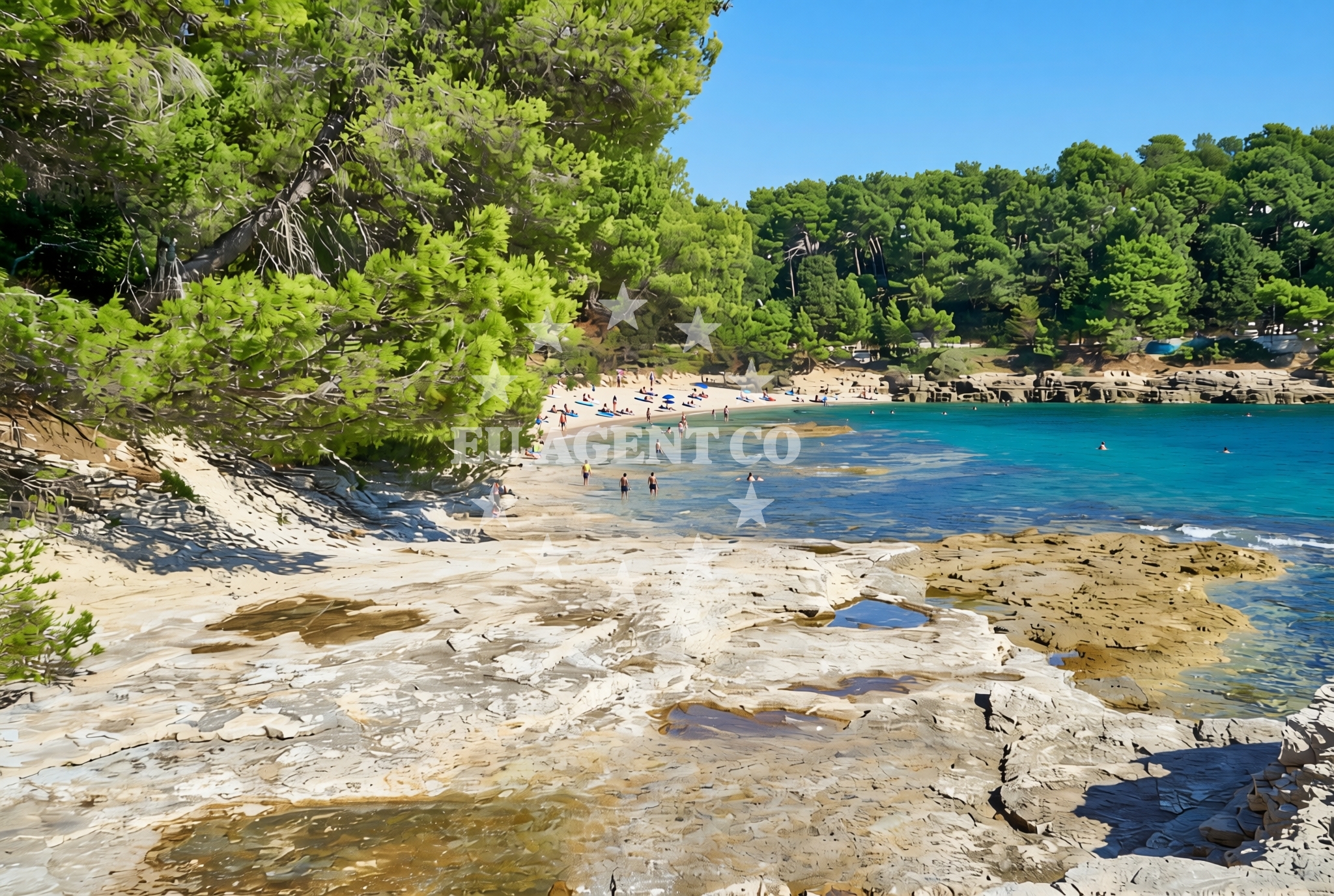 Shoreline and swimming area at Gortanova uvala, Pula Beach in Gortanova uvala