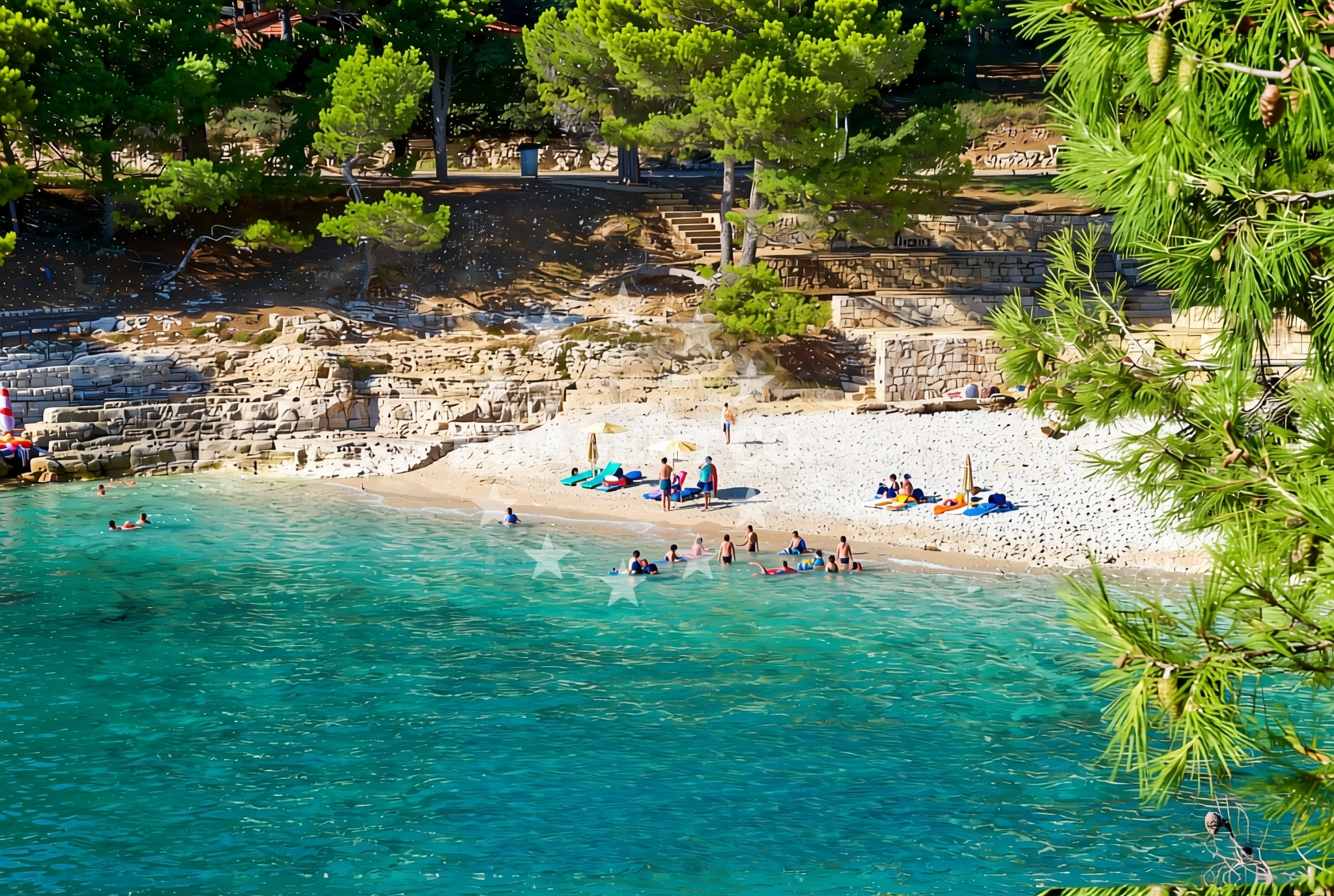 Sea and coastal view of Gortanova uvala, Pula Beach in Gortanova uvala