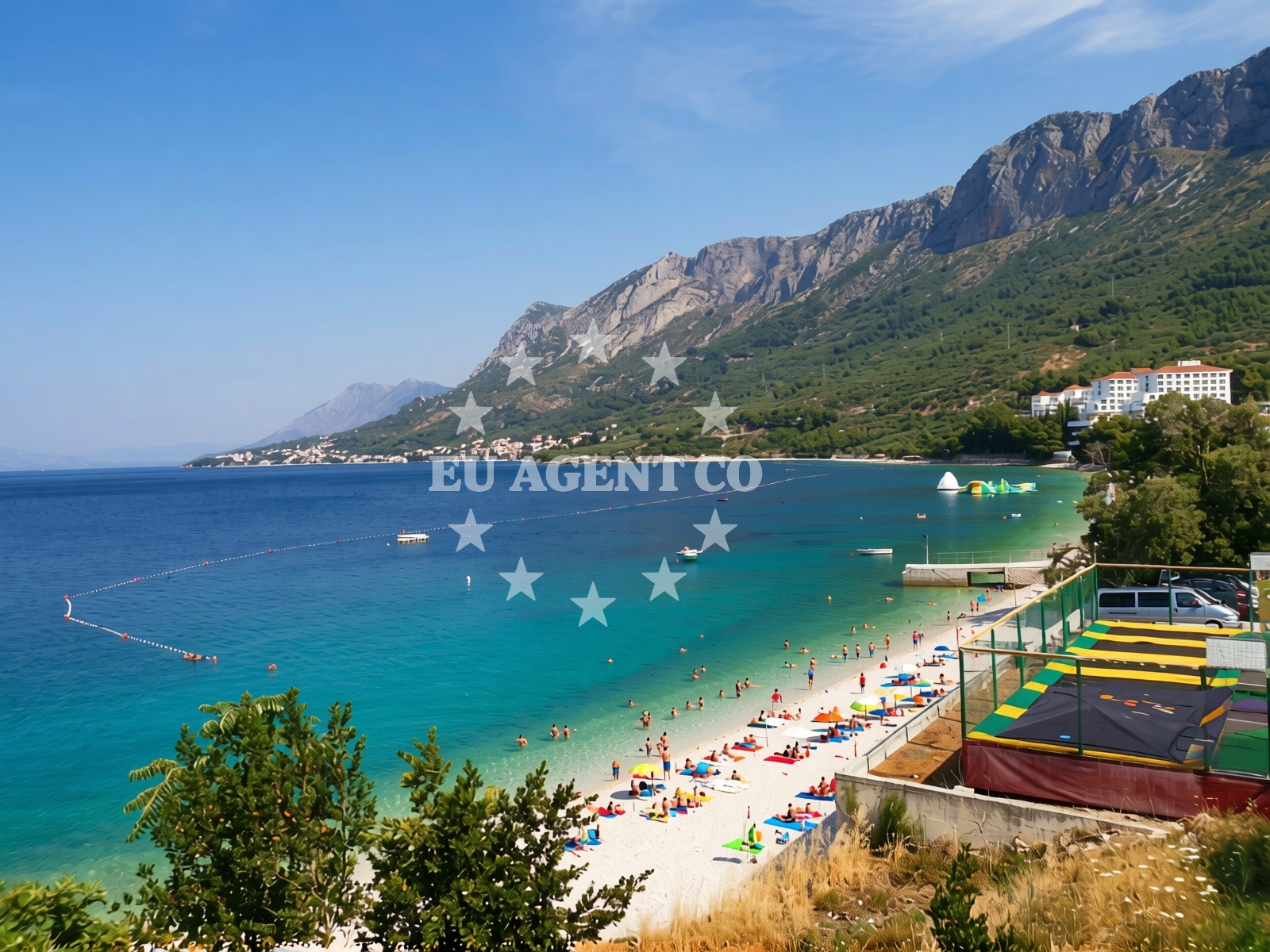 Shoreline and swimming area at Gradac beach in , Gradac