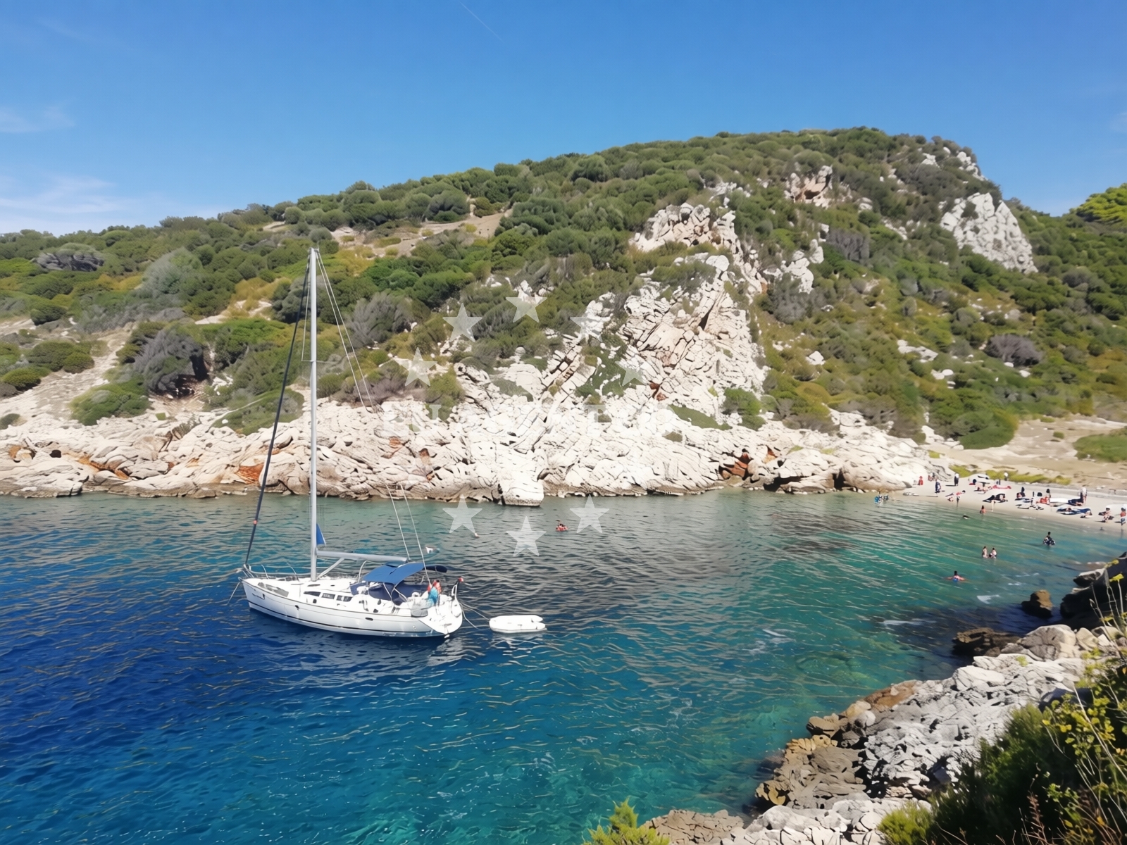 Beach facilities and surroundings at Gradac beach in dol 8, Vis