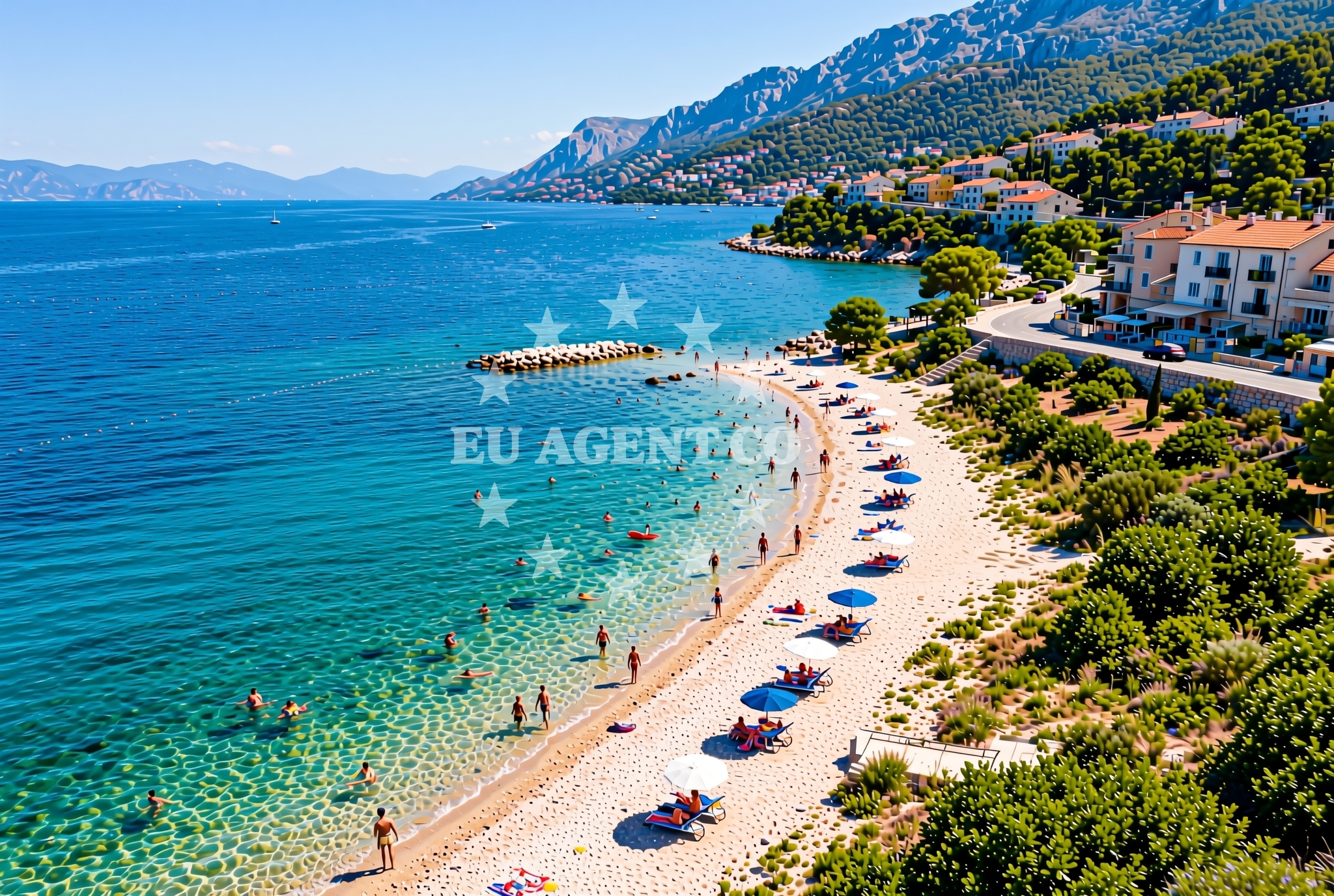 Shoreline and swimming area at Gradina, Jelsa (Hvar) Beach in Gradina