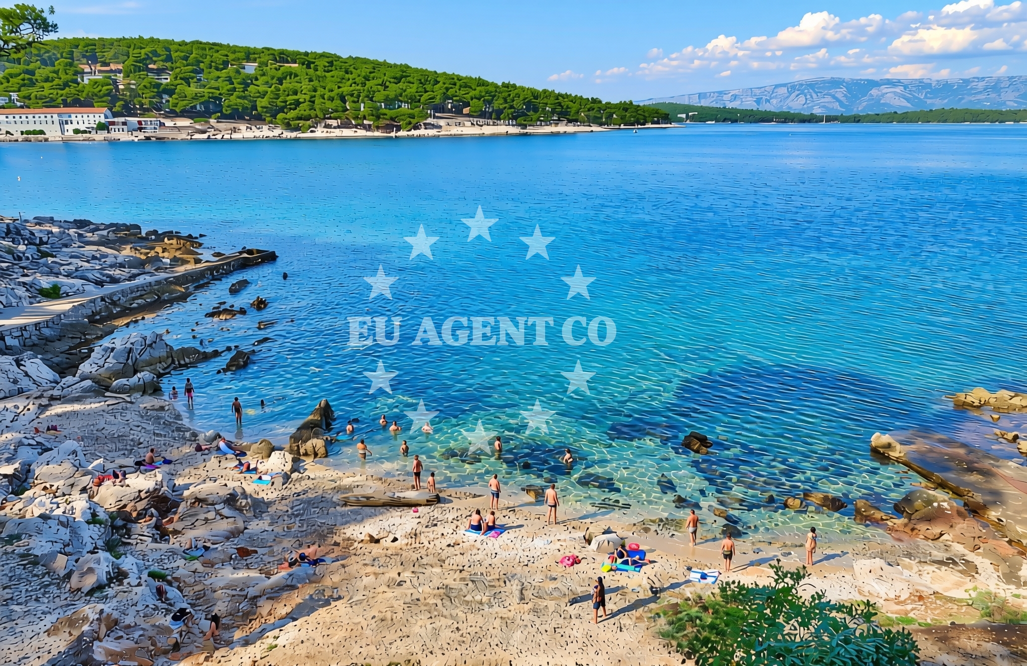 Beach facilities and surroundings at Gradina, Jelsa (Hvar) Beach in Gradina